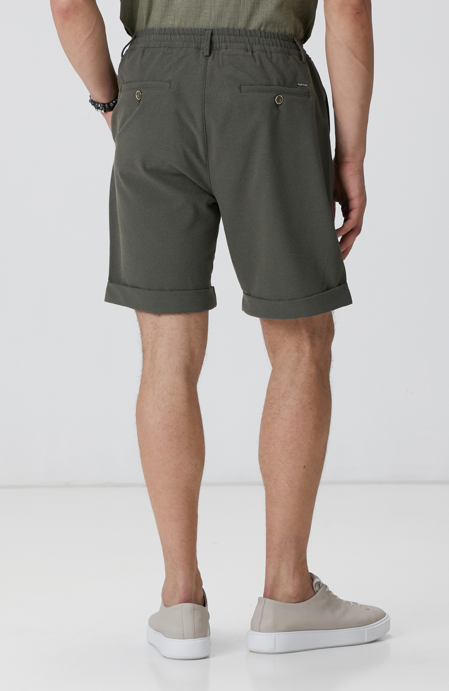 Haki Gofre Desenli Şort