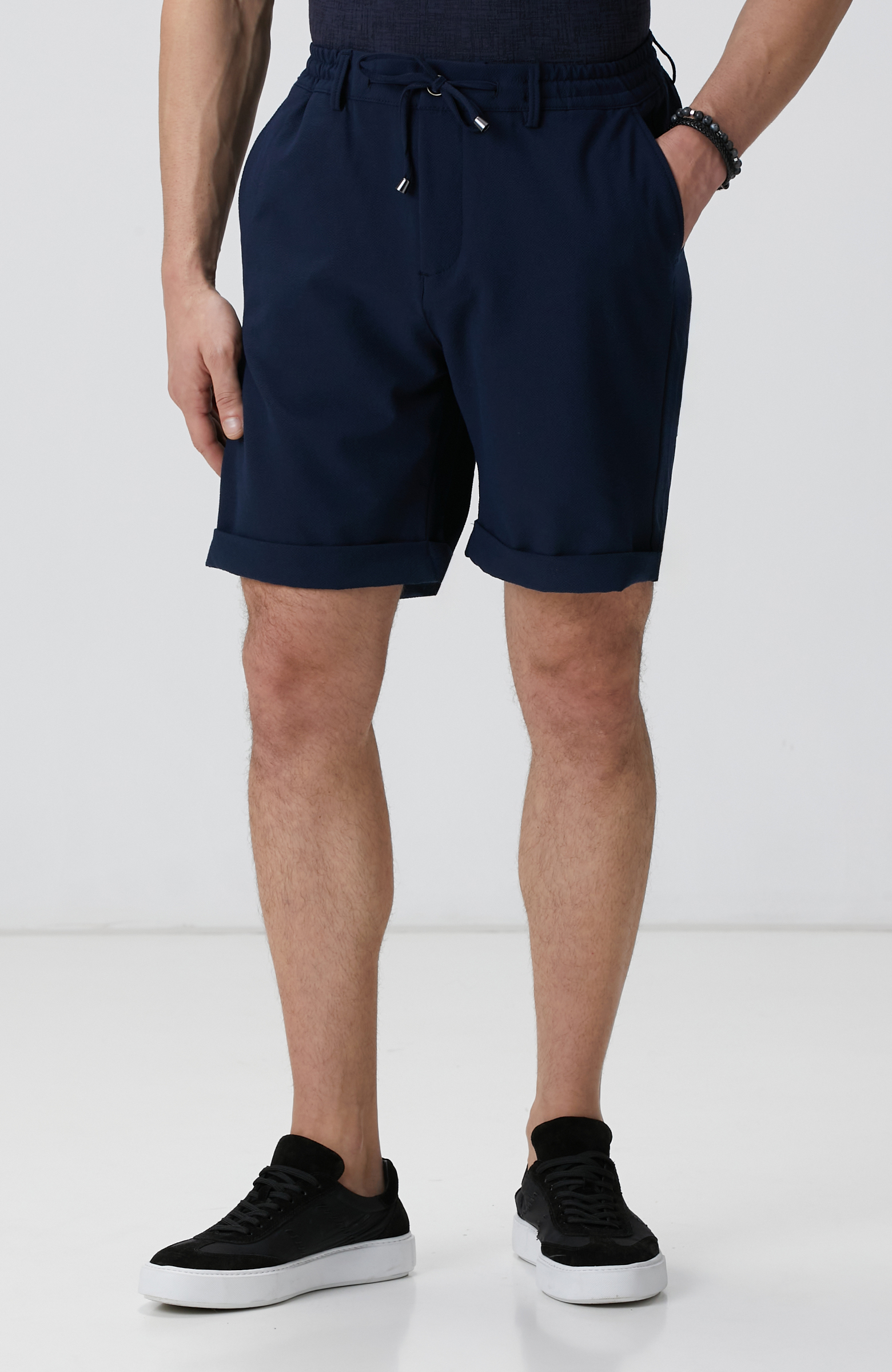 Lacivert Gofre Desenli Şort