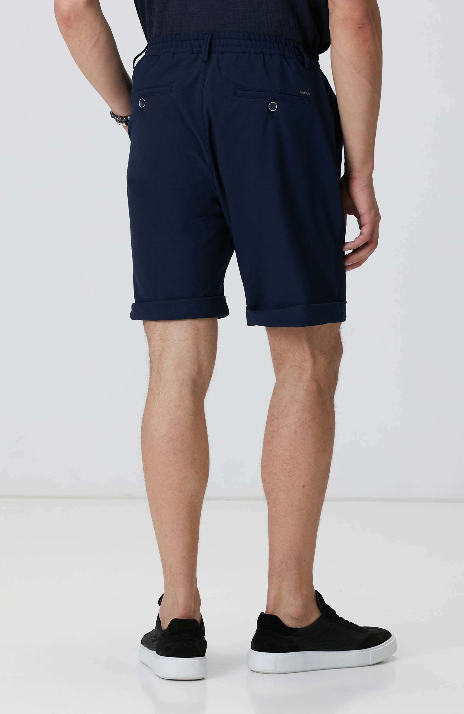 Lacivert Gofre Desenli Şort