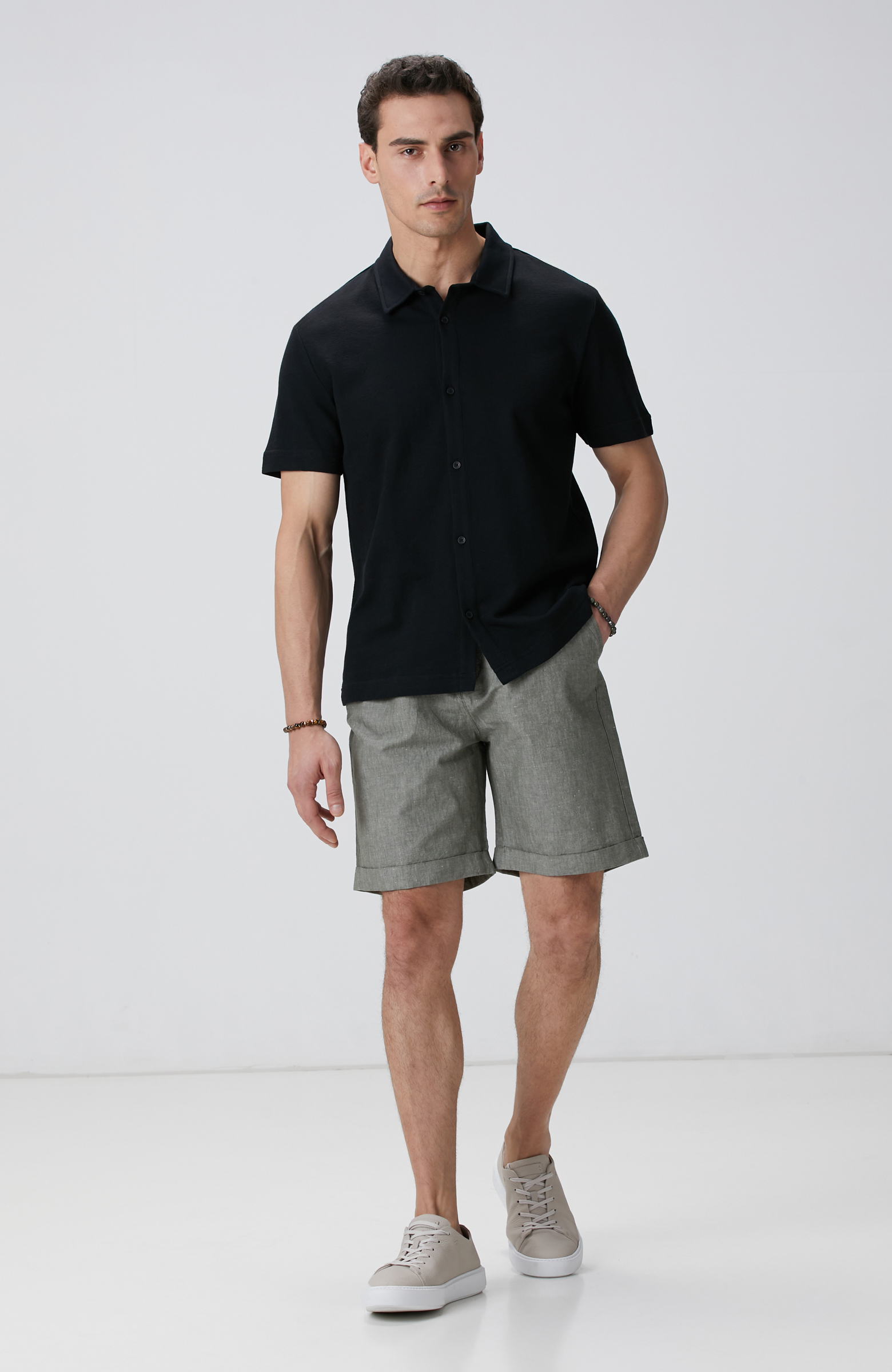 Haki Keten Karışımlı Şort