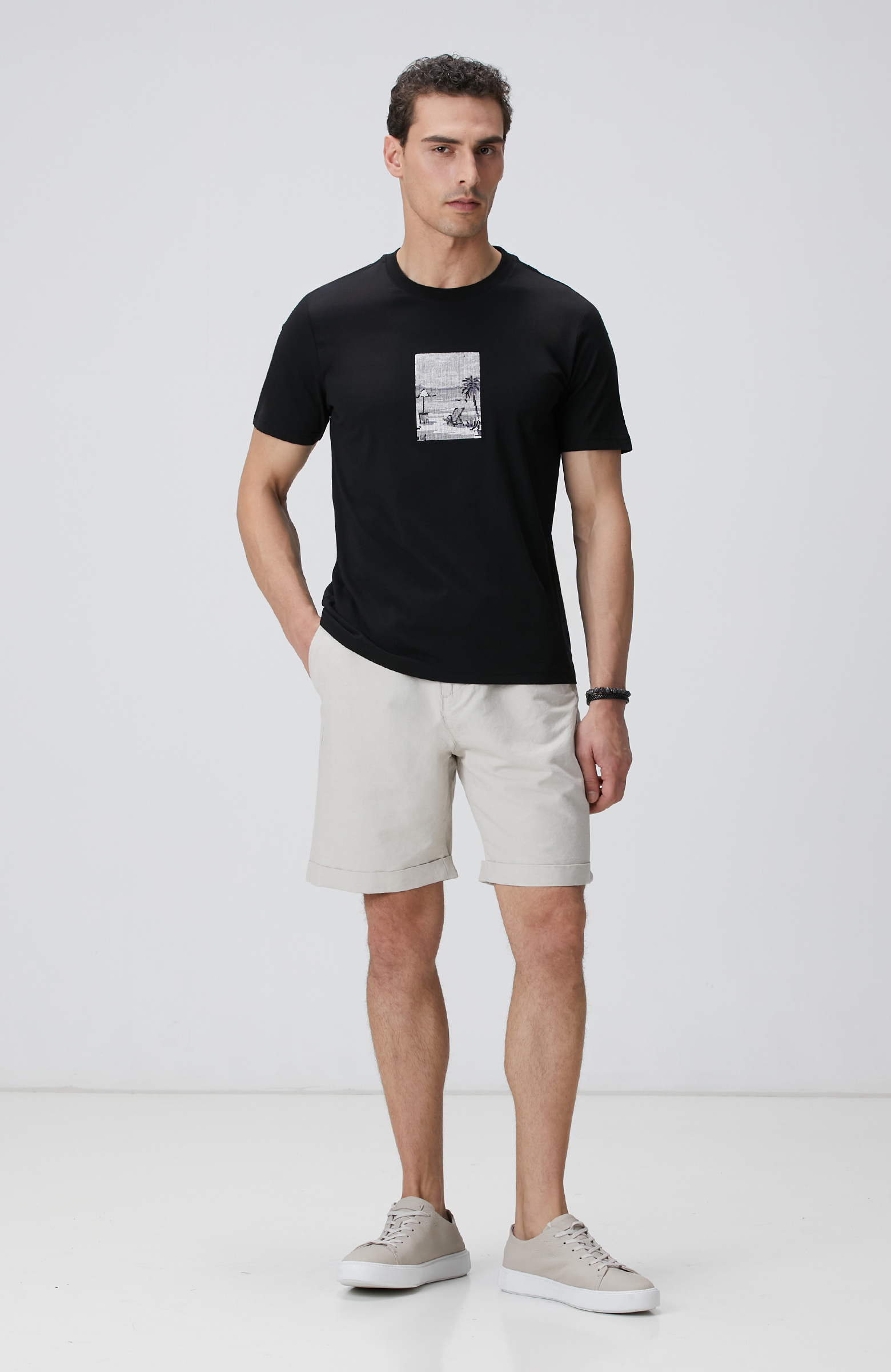 Bej Keten Karışımlı Şort