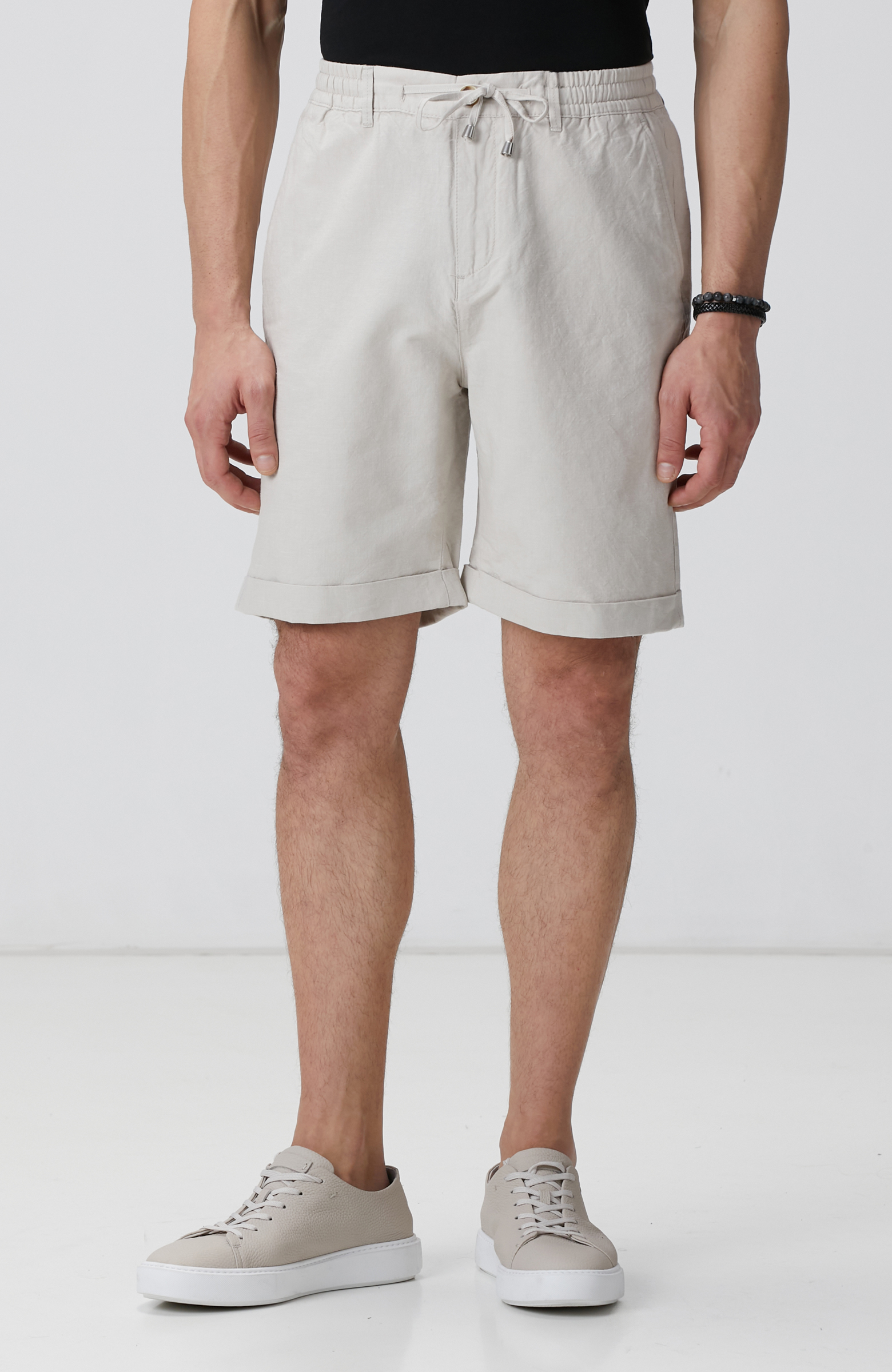 Bej Keten Karışımlı Şort