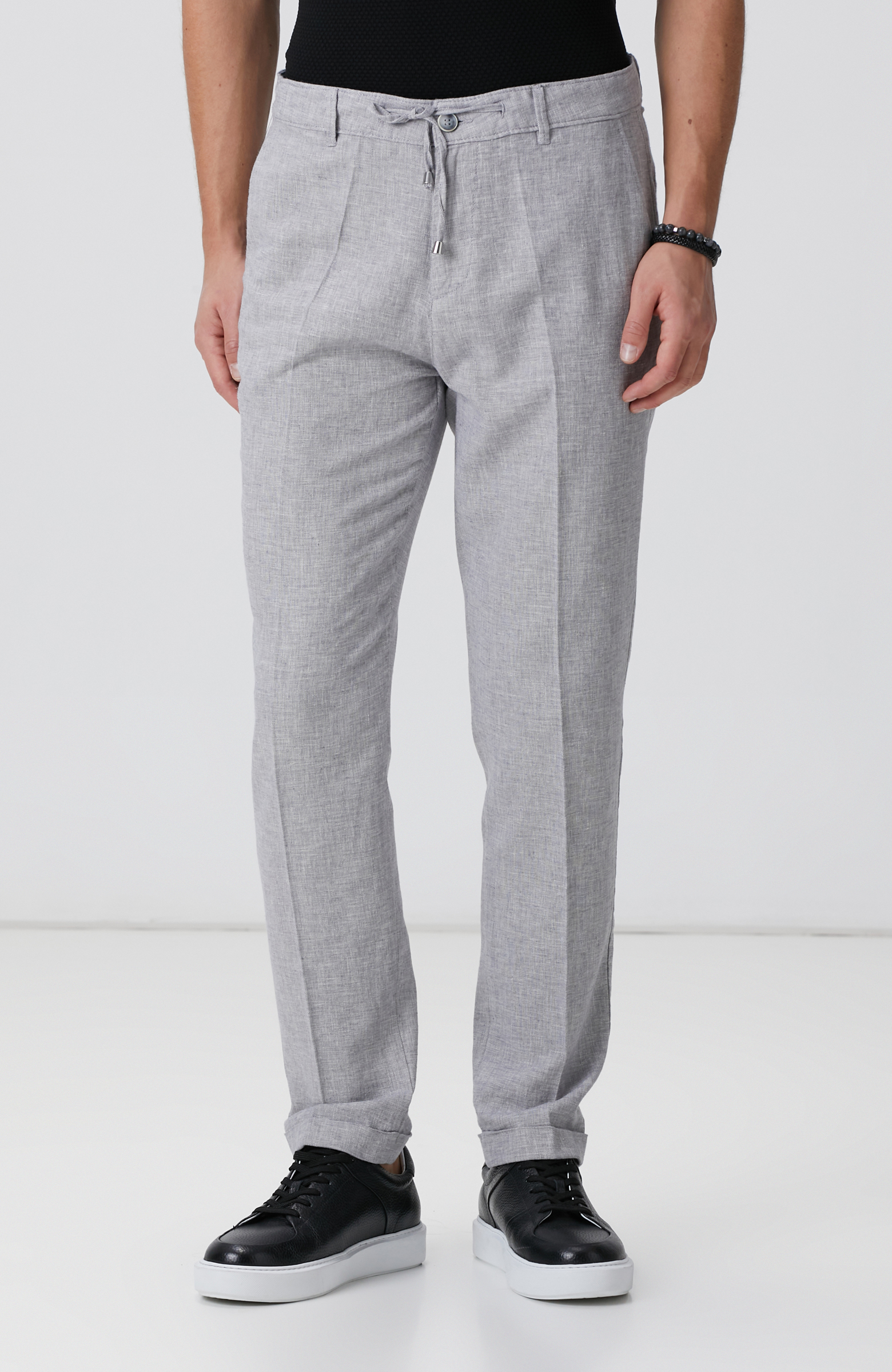 Gri Keten Karışımlı Pantolon