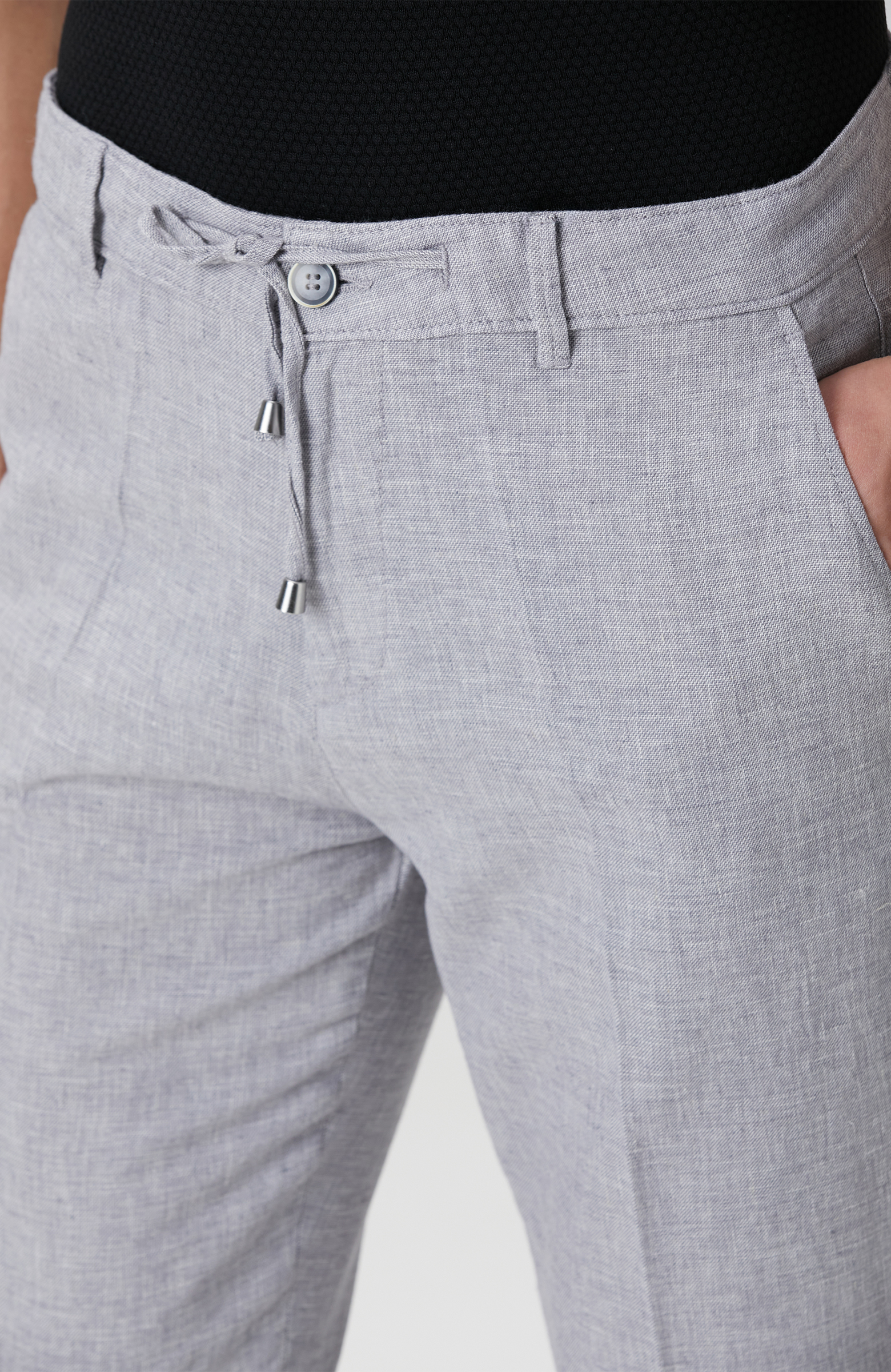 Gri Keten Karışımlı Pantolon