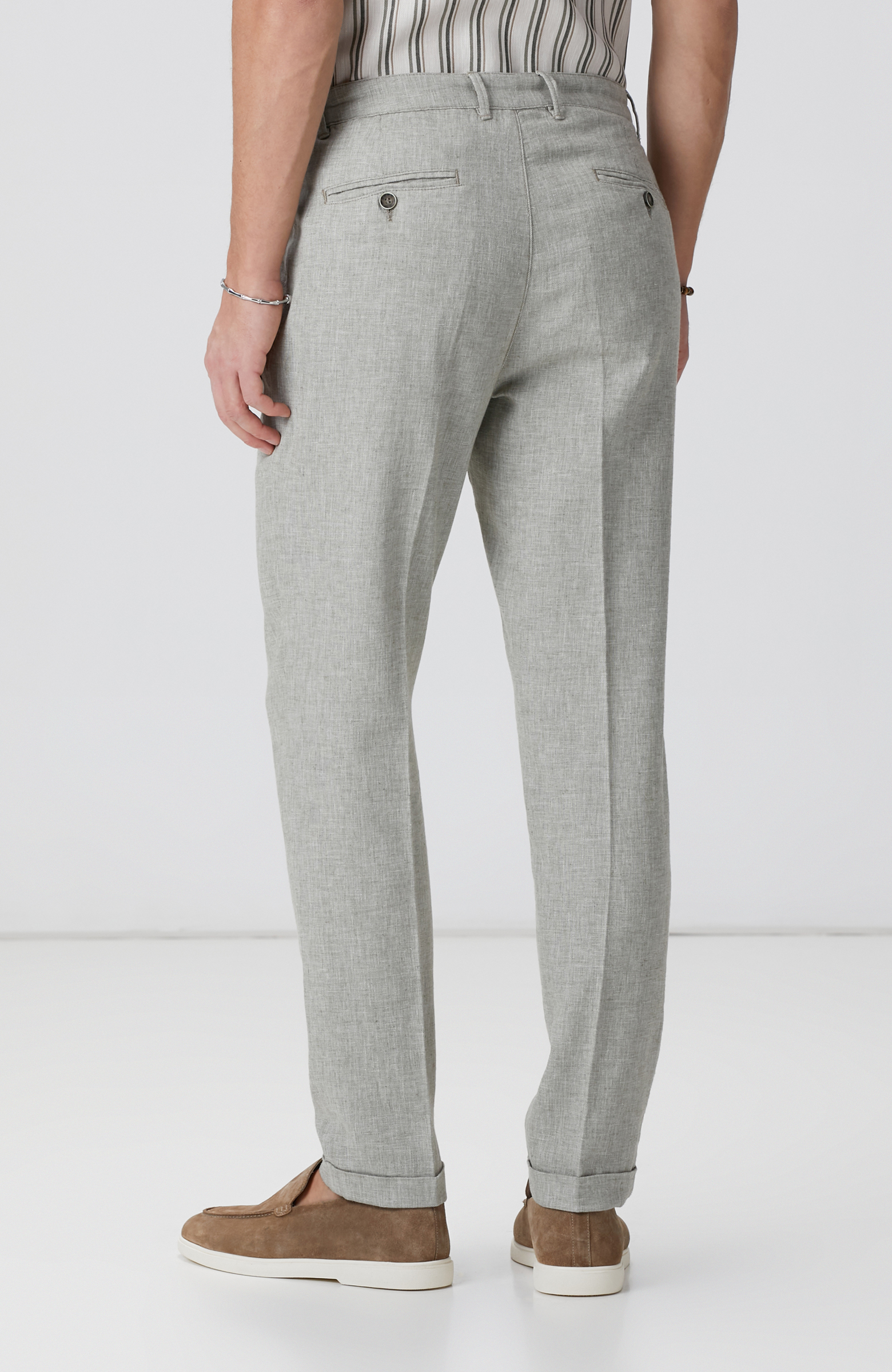 Haki Keten Karışımlı Pantolon