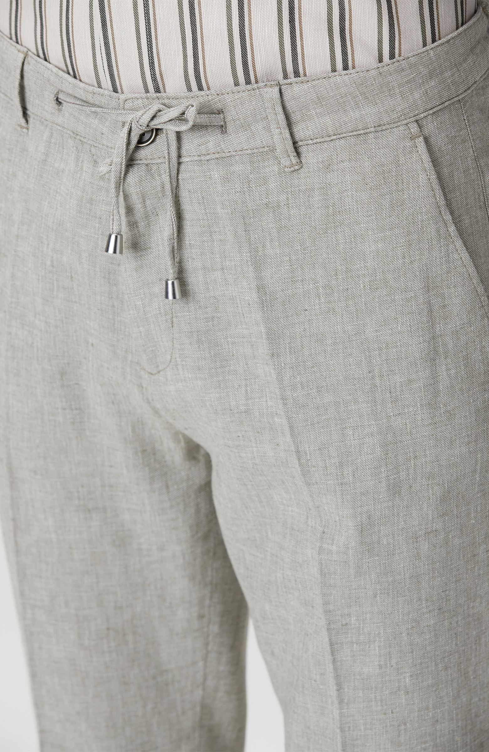 Haki Keten Karışımlı Pantolon