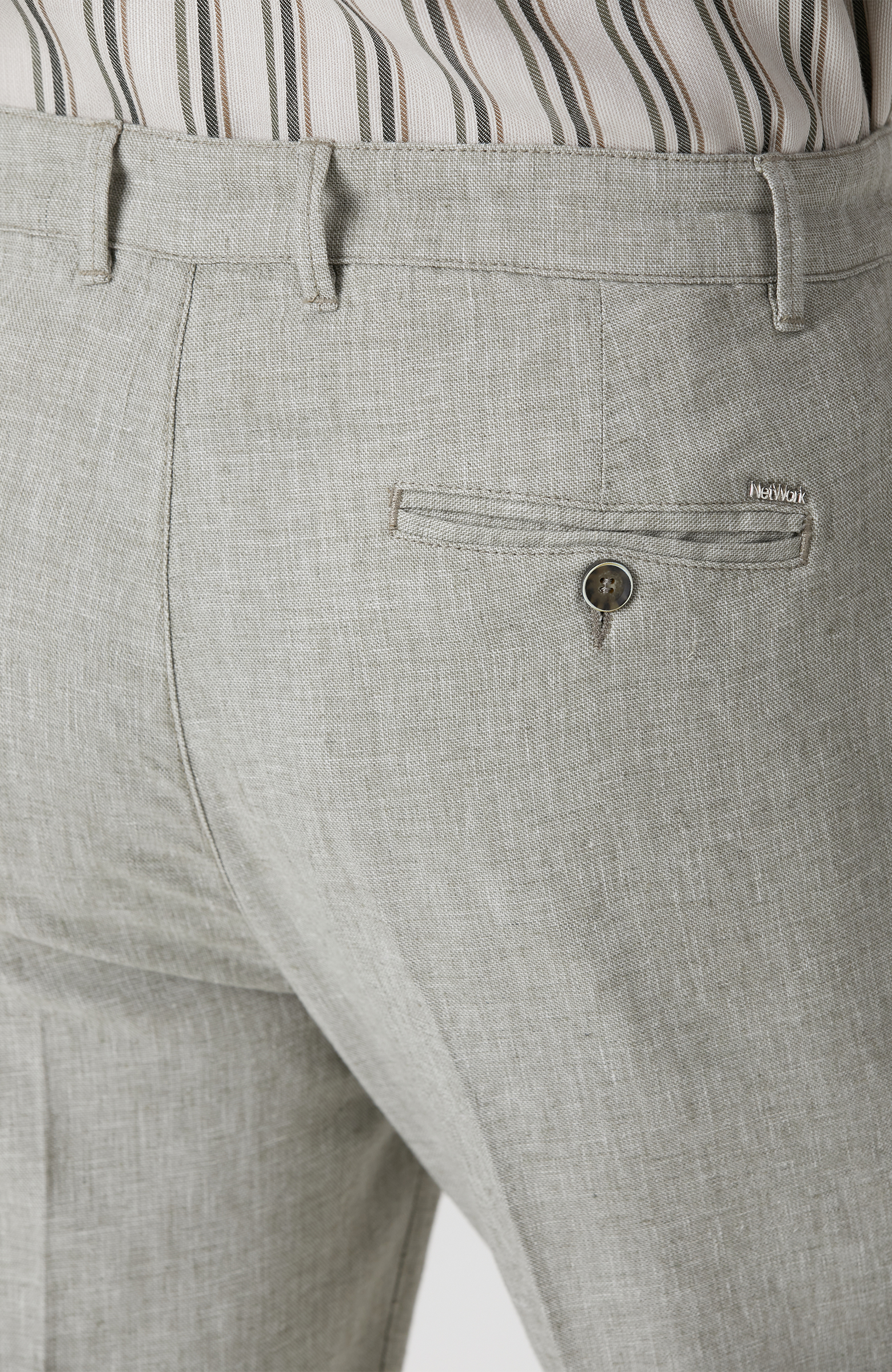 Haki Keten Karışımlı Pantolon