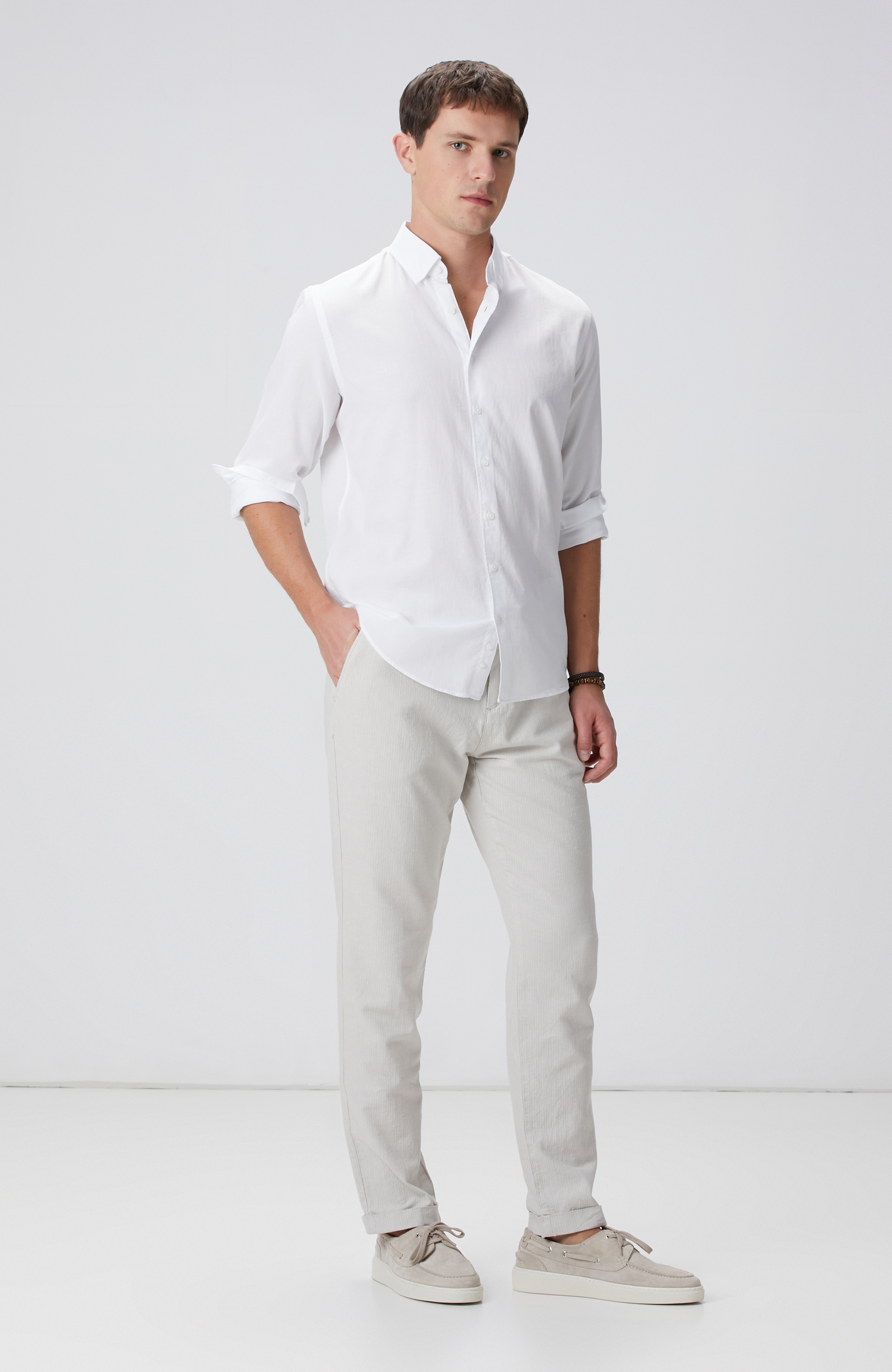 Bej Keten Karışımlı Pantolon