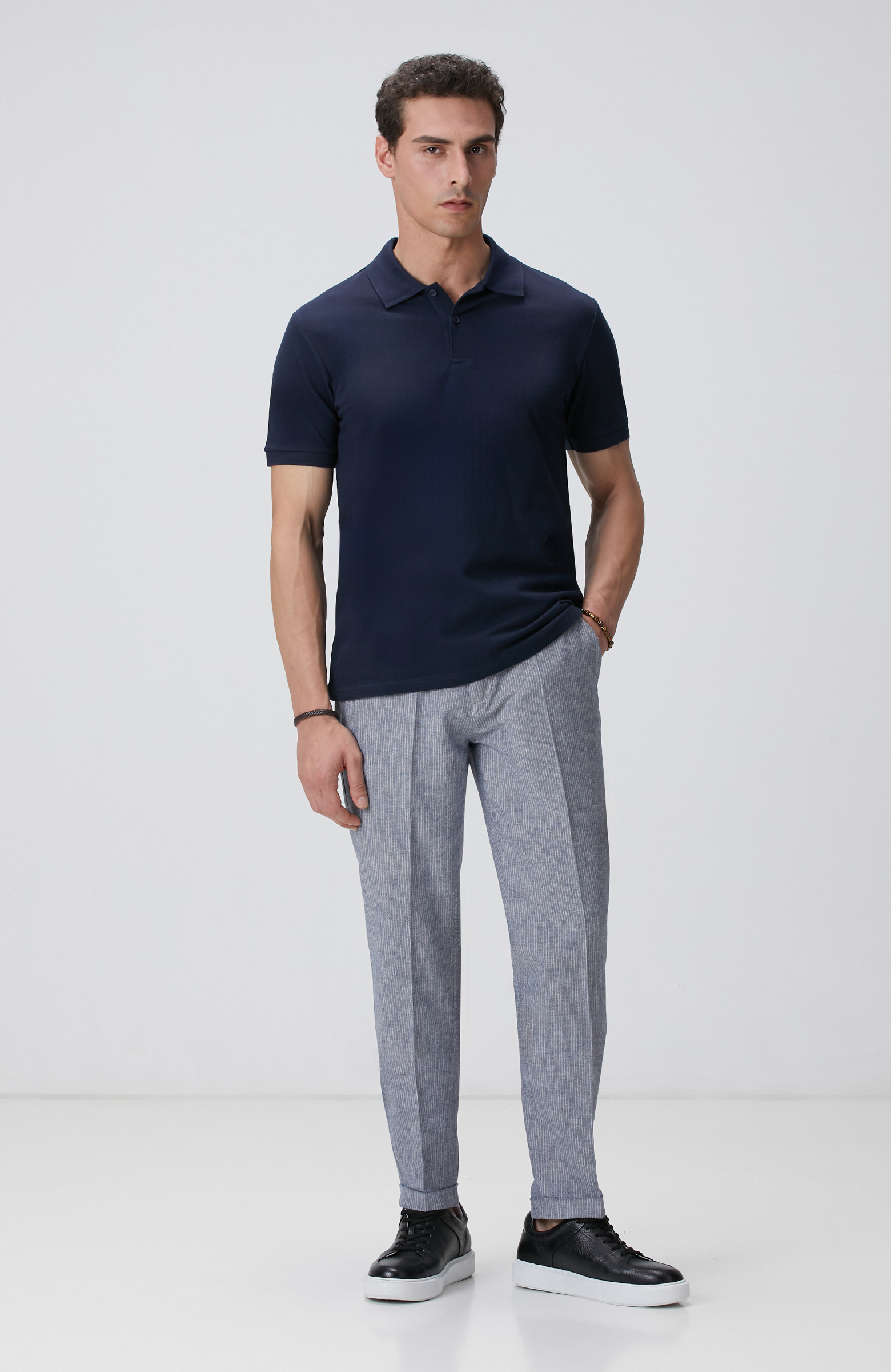 Lacivert Keten Karışımlı Pantolon