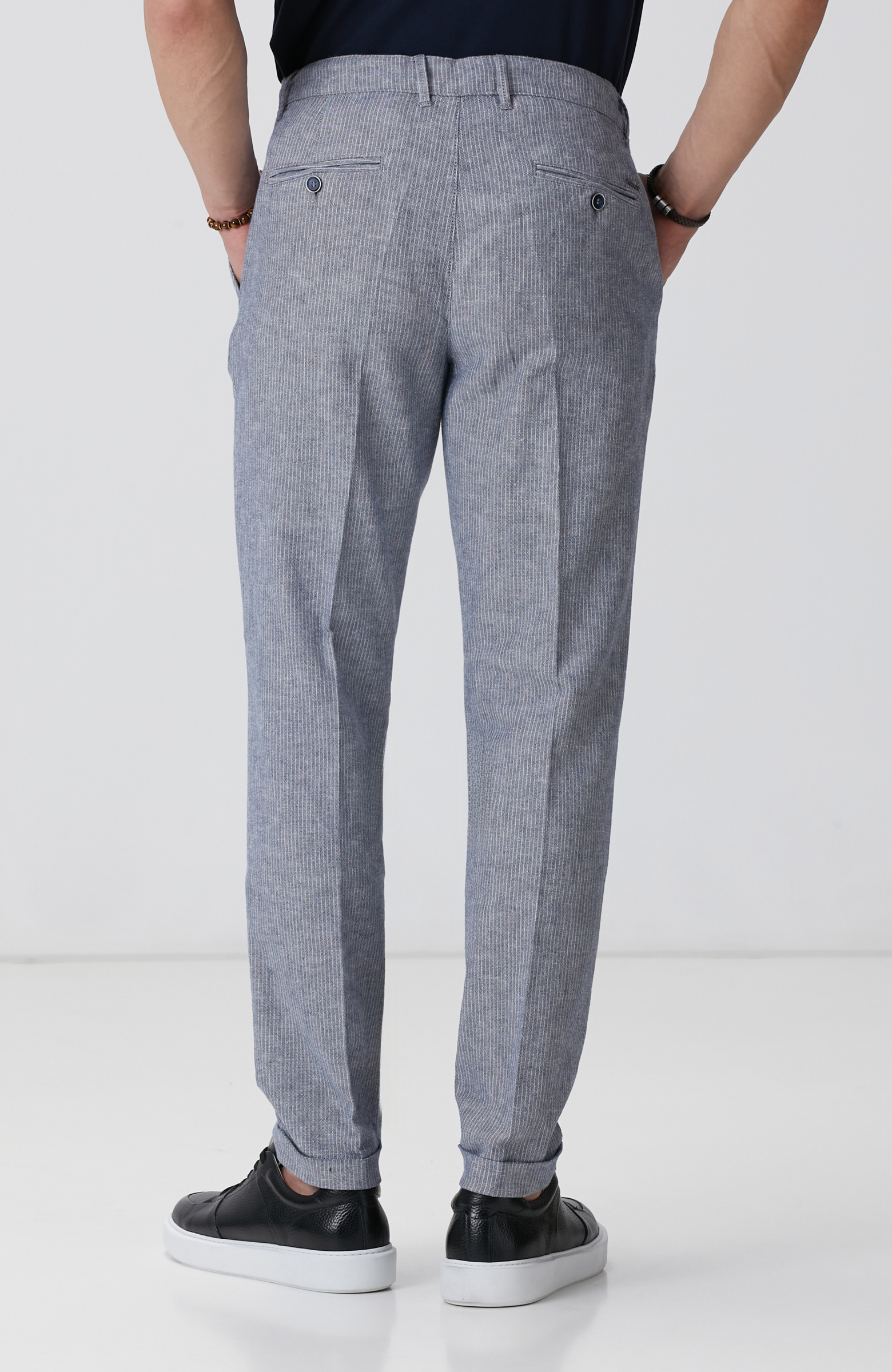 Lacivert Keten Karışımlı Pantolon