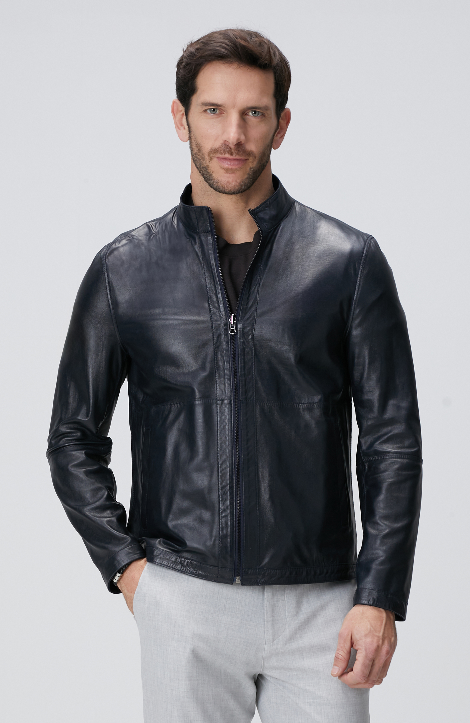 Lacivert Çift Taraflı Deri Mont