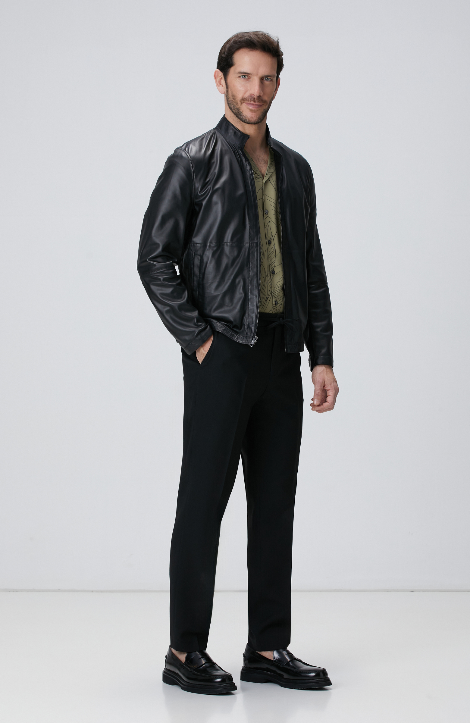 Siyah Çift Taraflı Deri Mont