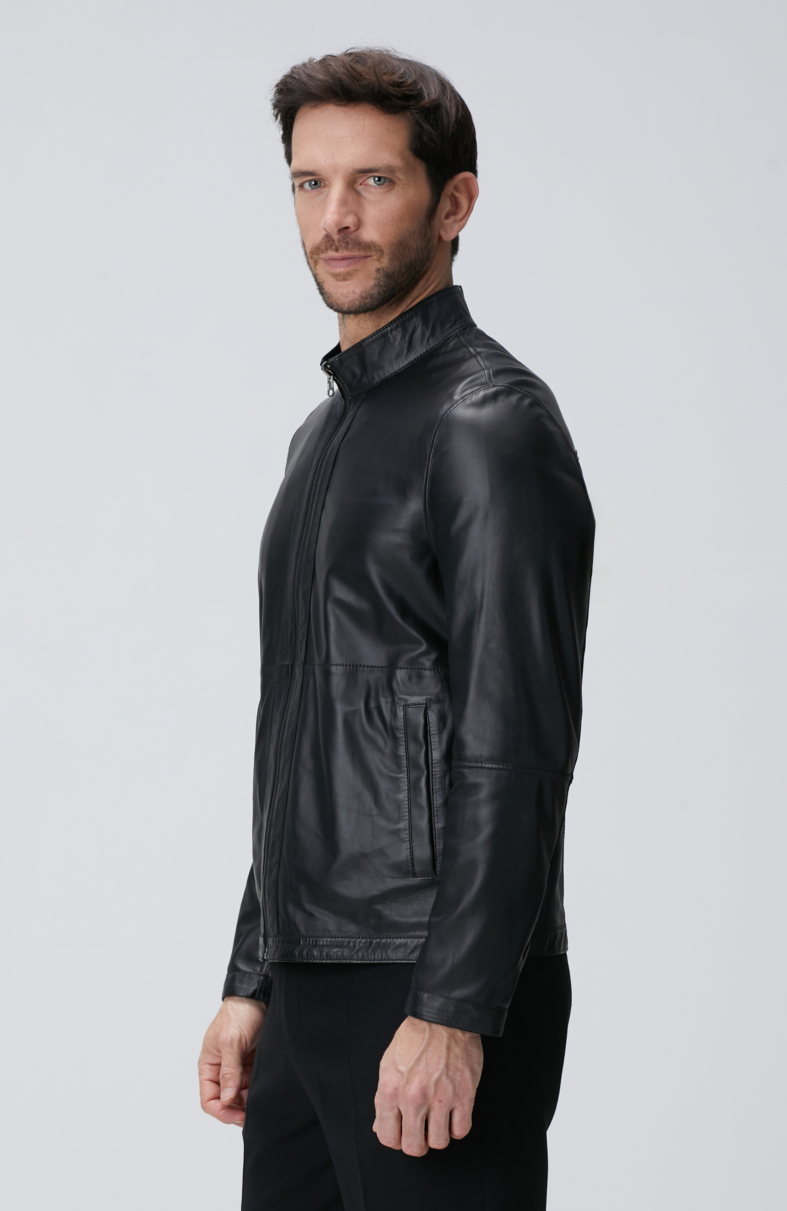 Siyah Çift Taraflı Deri Mont