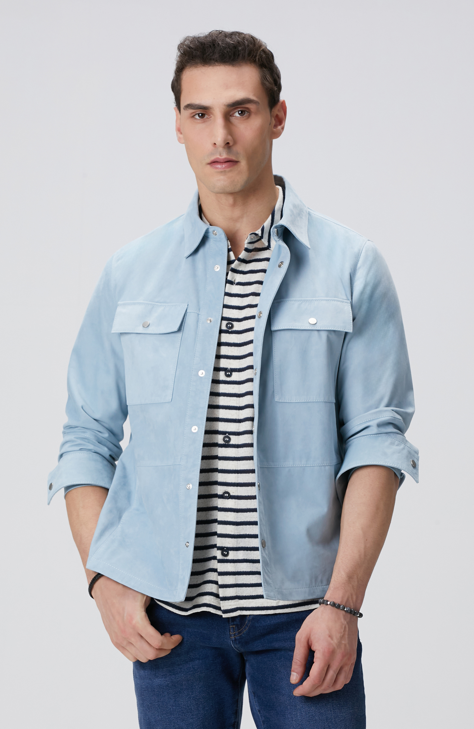 Açık Mavi Süet Mont