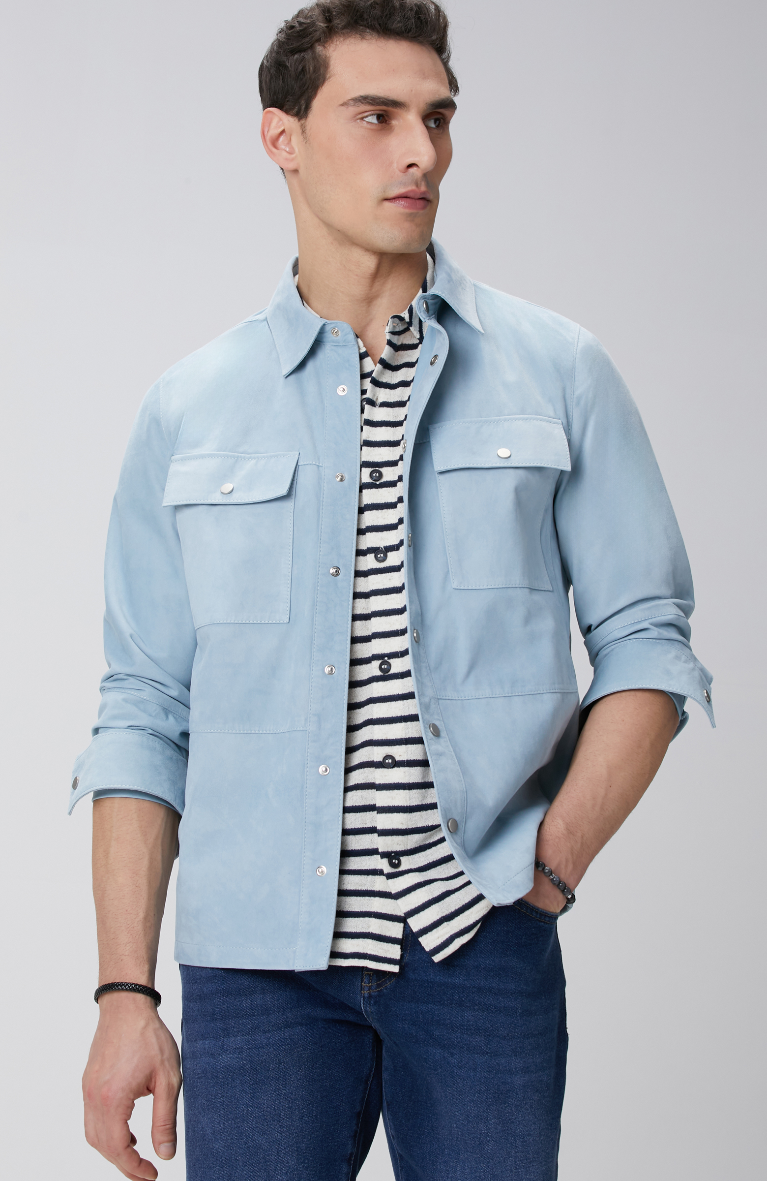 Açık Mavi Süet Mont