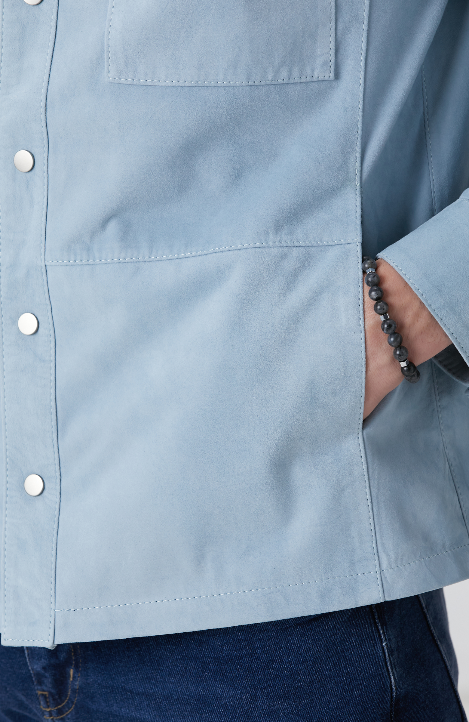 Açık Mavi Süet Mont