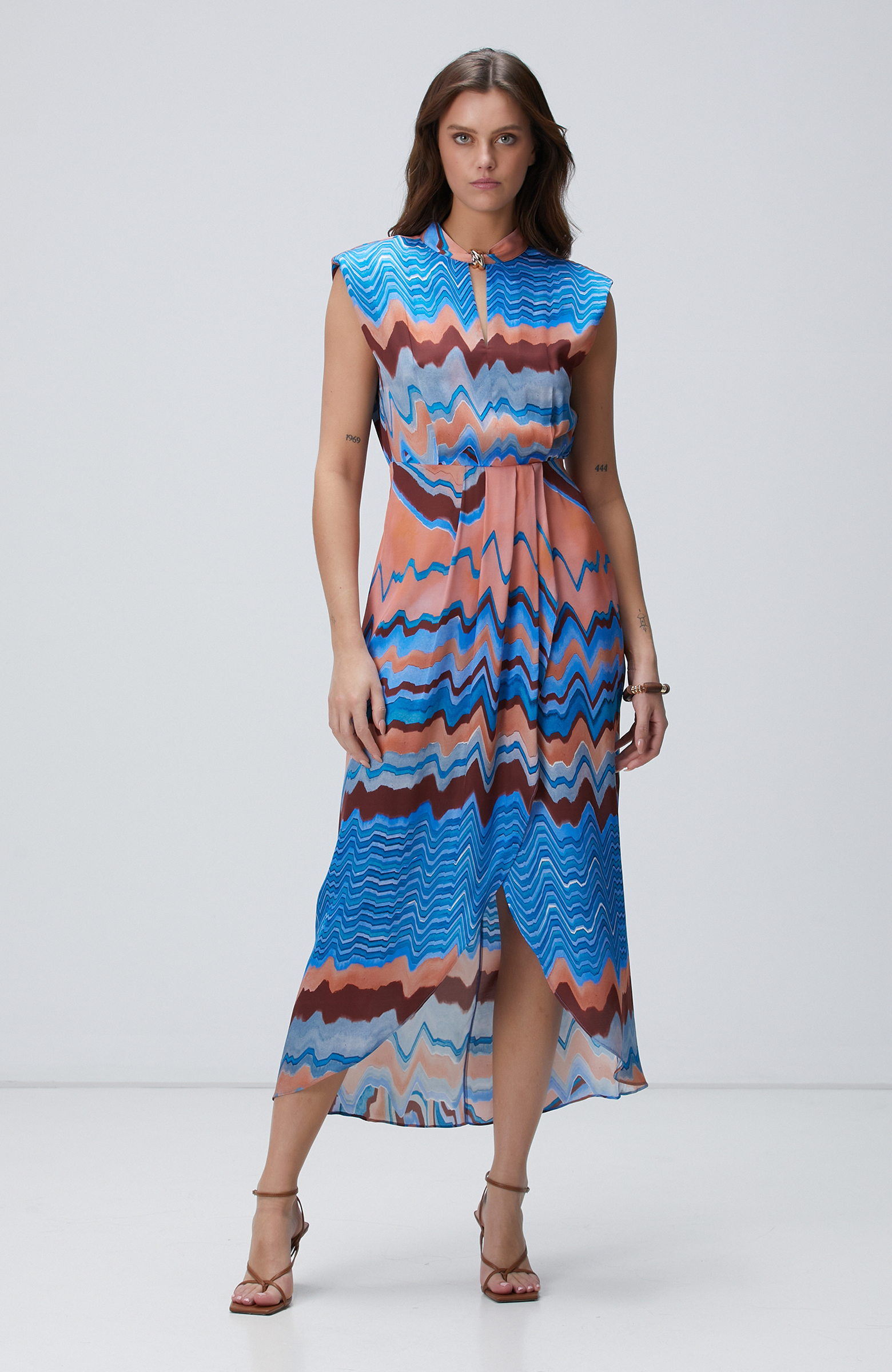 Renkli Desenli Maksi Elbise