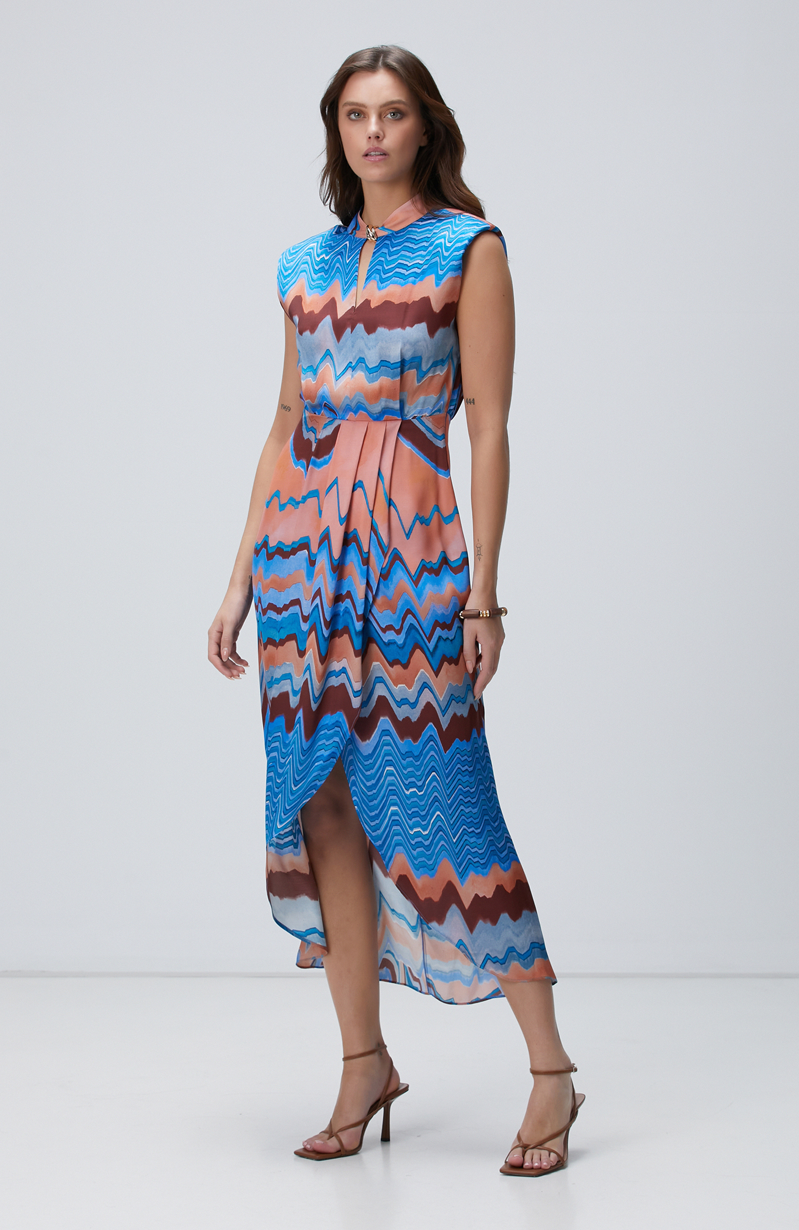 Renkli Desenli Maksi Elbise