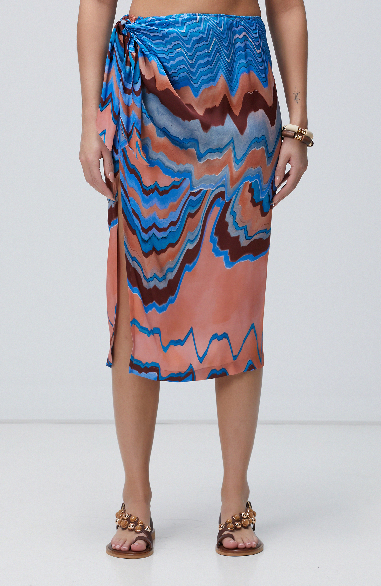 Renkli Desenli Midi Etek