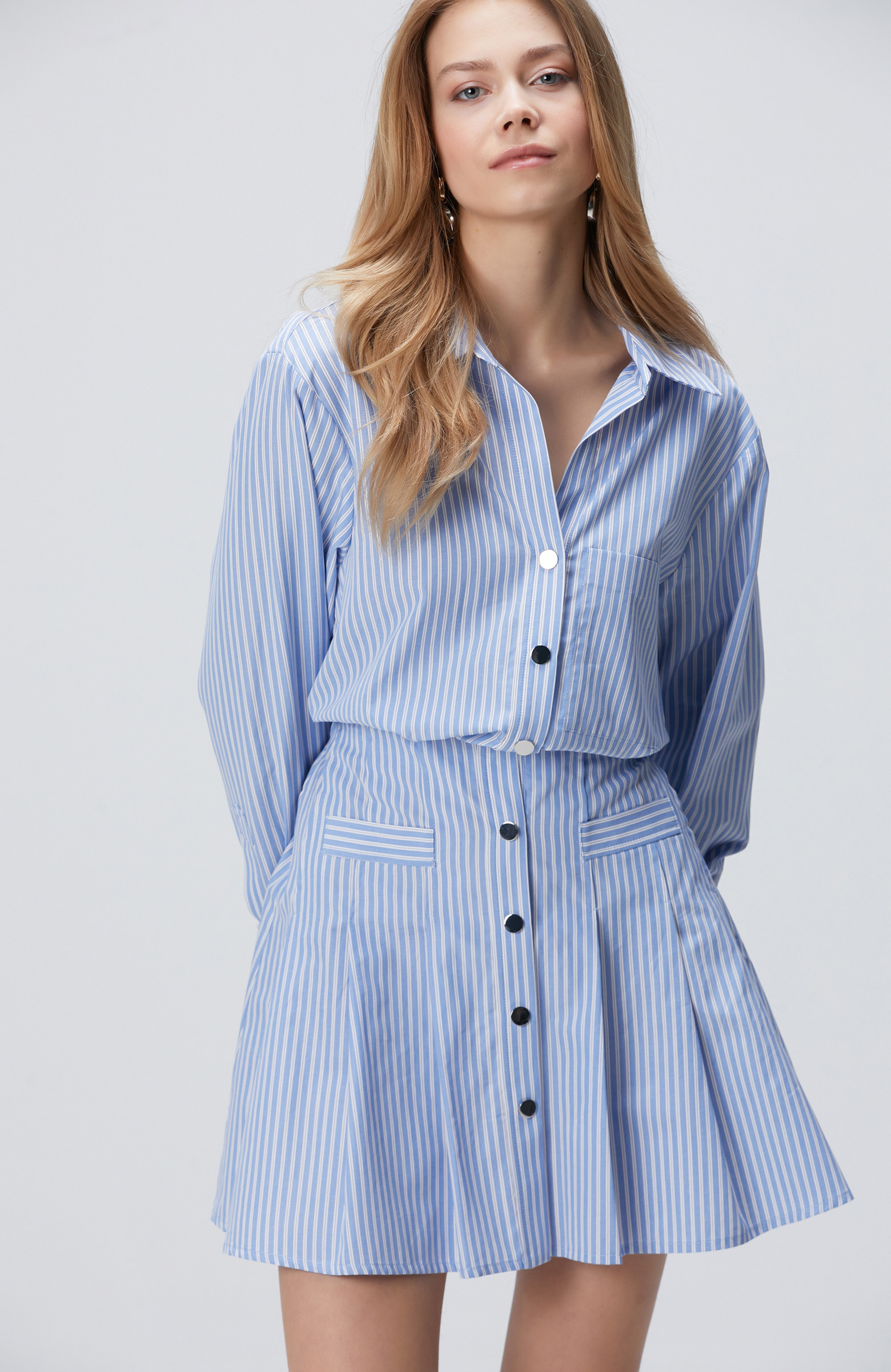 Mavi Beyaz Çizgili Elbise