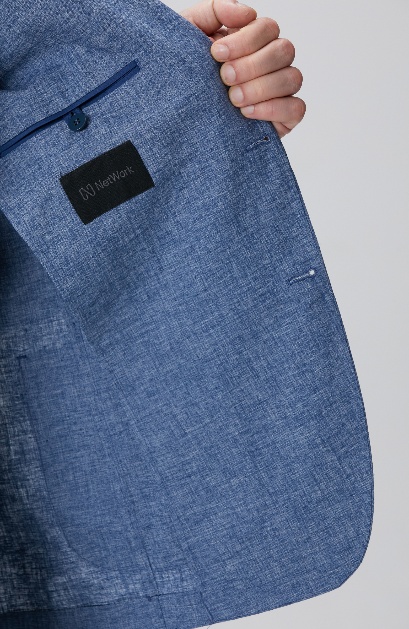 Mavi Keten Karışımlı Takım Elbise