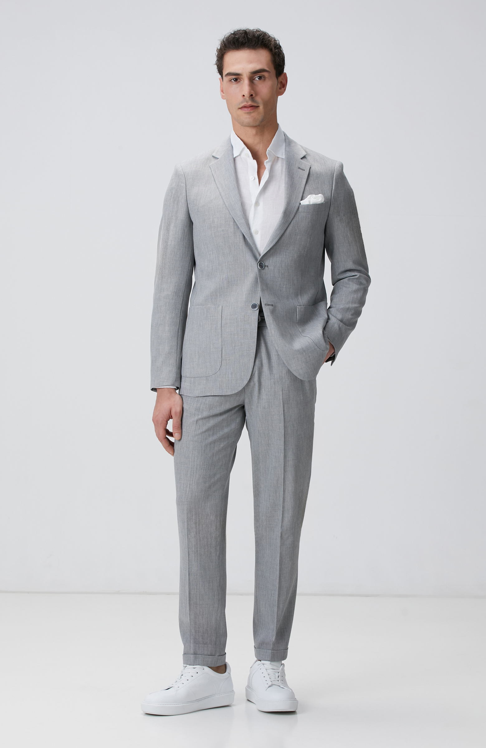 Gri Mikro Desenli Dokuma Takım Elbise