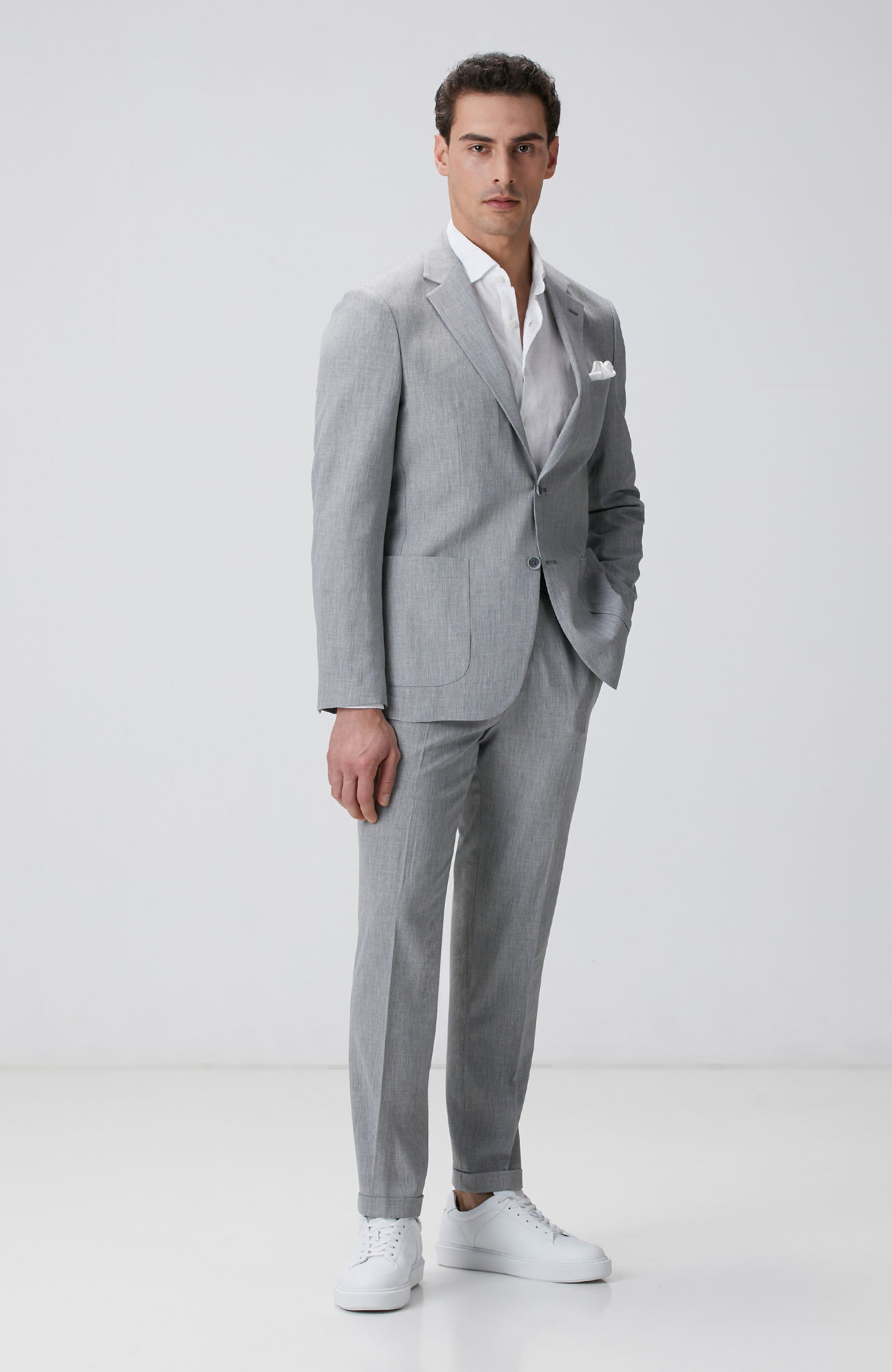 Gri Mikro Desenli Dokuma Takım Elbise