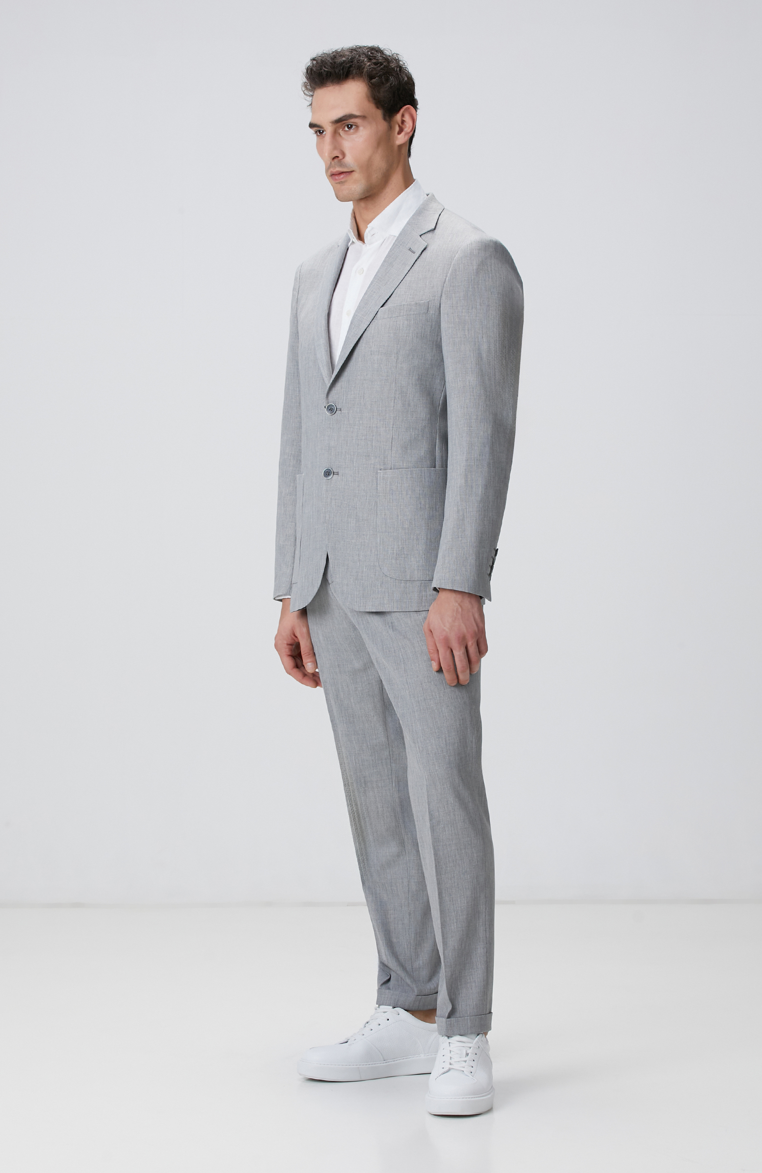 Gri Mikro Desenli Dokuma Takım Elbise