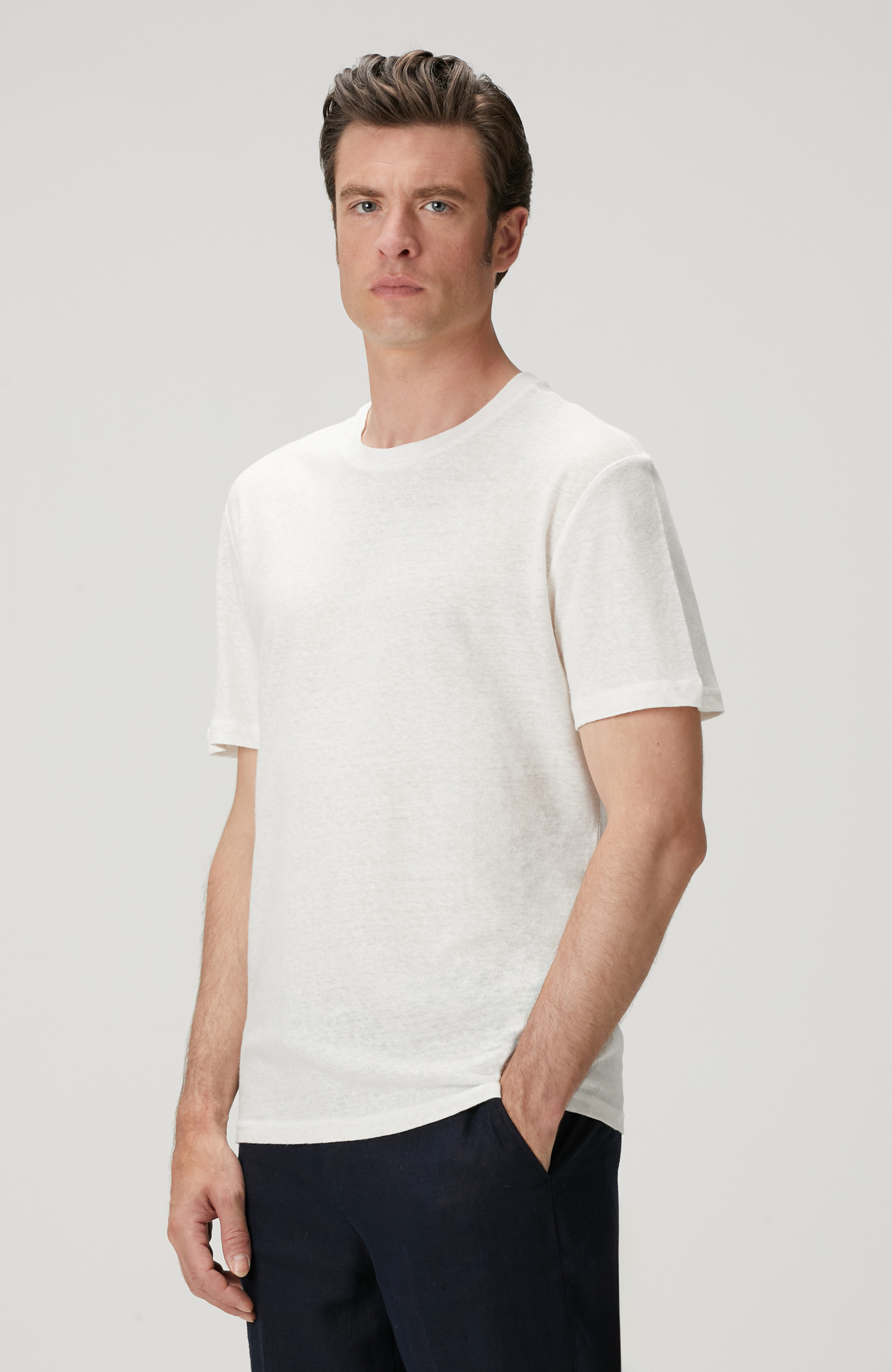 Kırık Beyaz Keten Karışımlı T-shirt