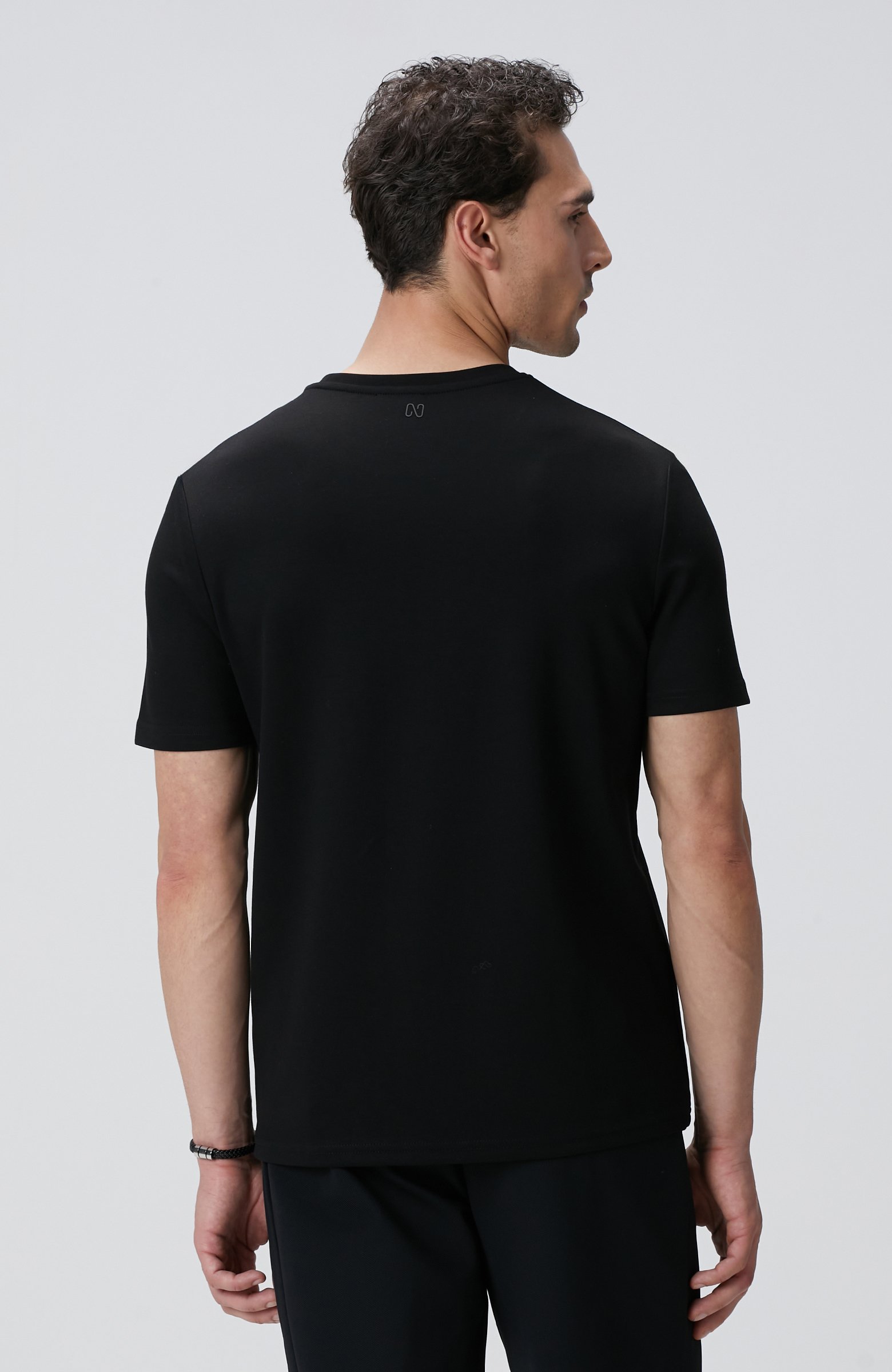 Siyah Baskılı Örme T-shirt