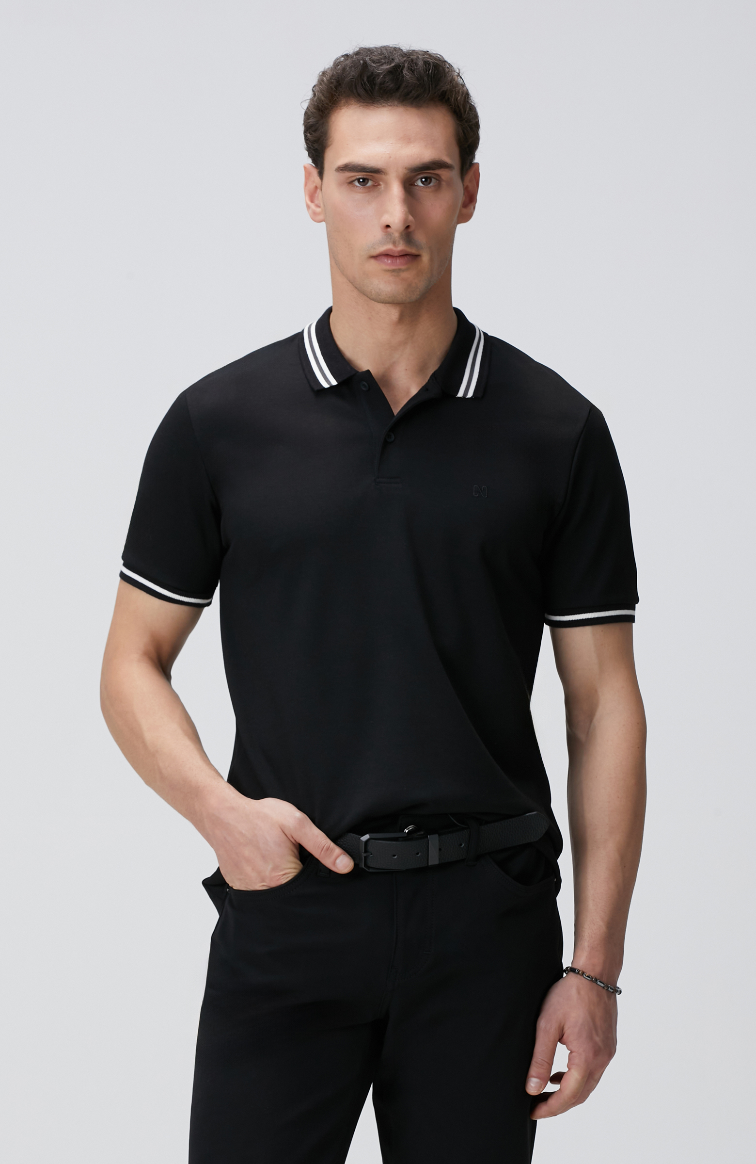 Siyah Polo Yaka Örme T-shirt