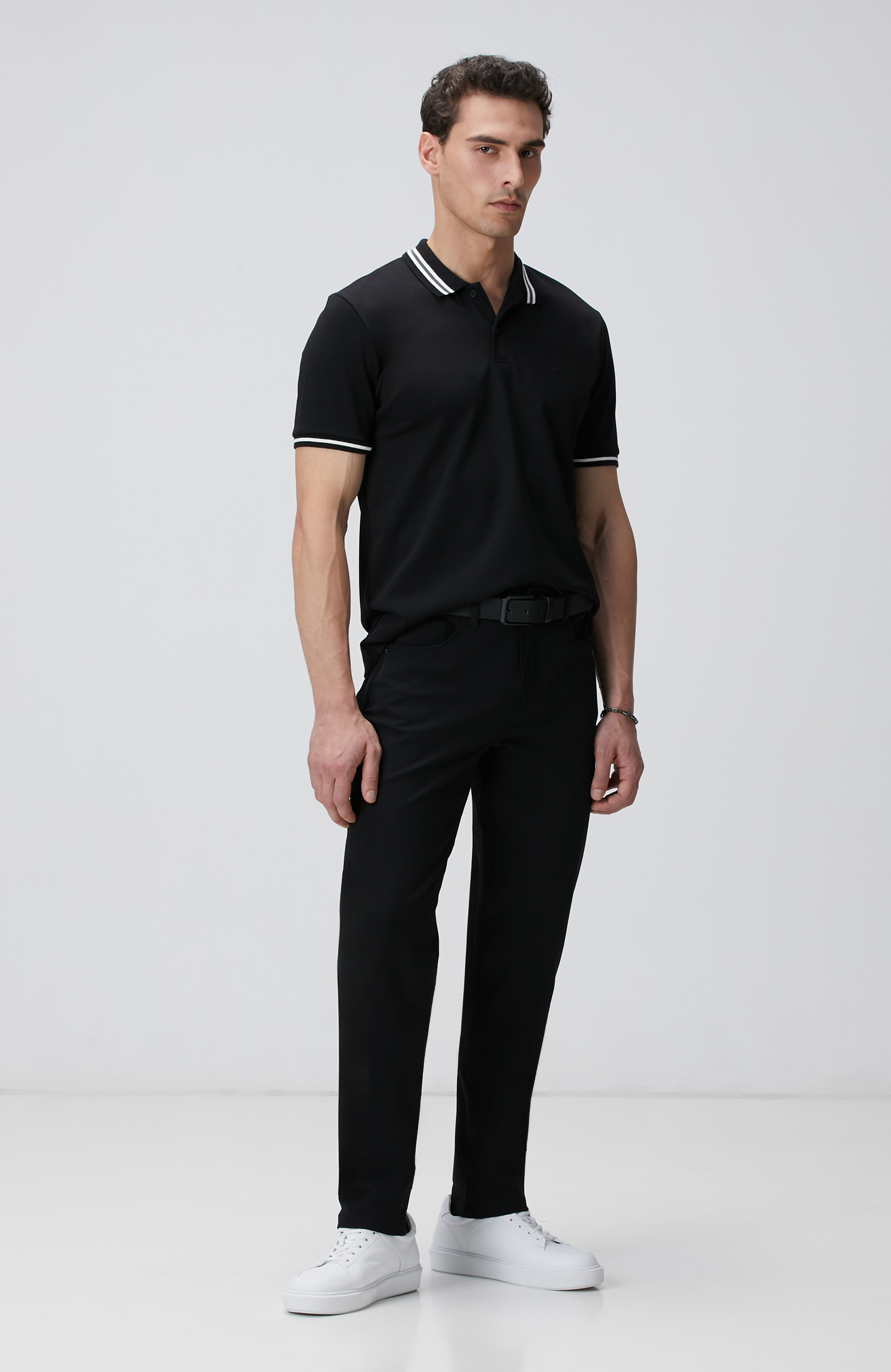 Siyah Polo Yaka Örme T-shirt