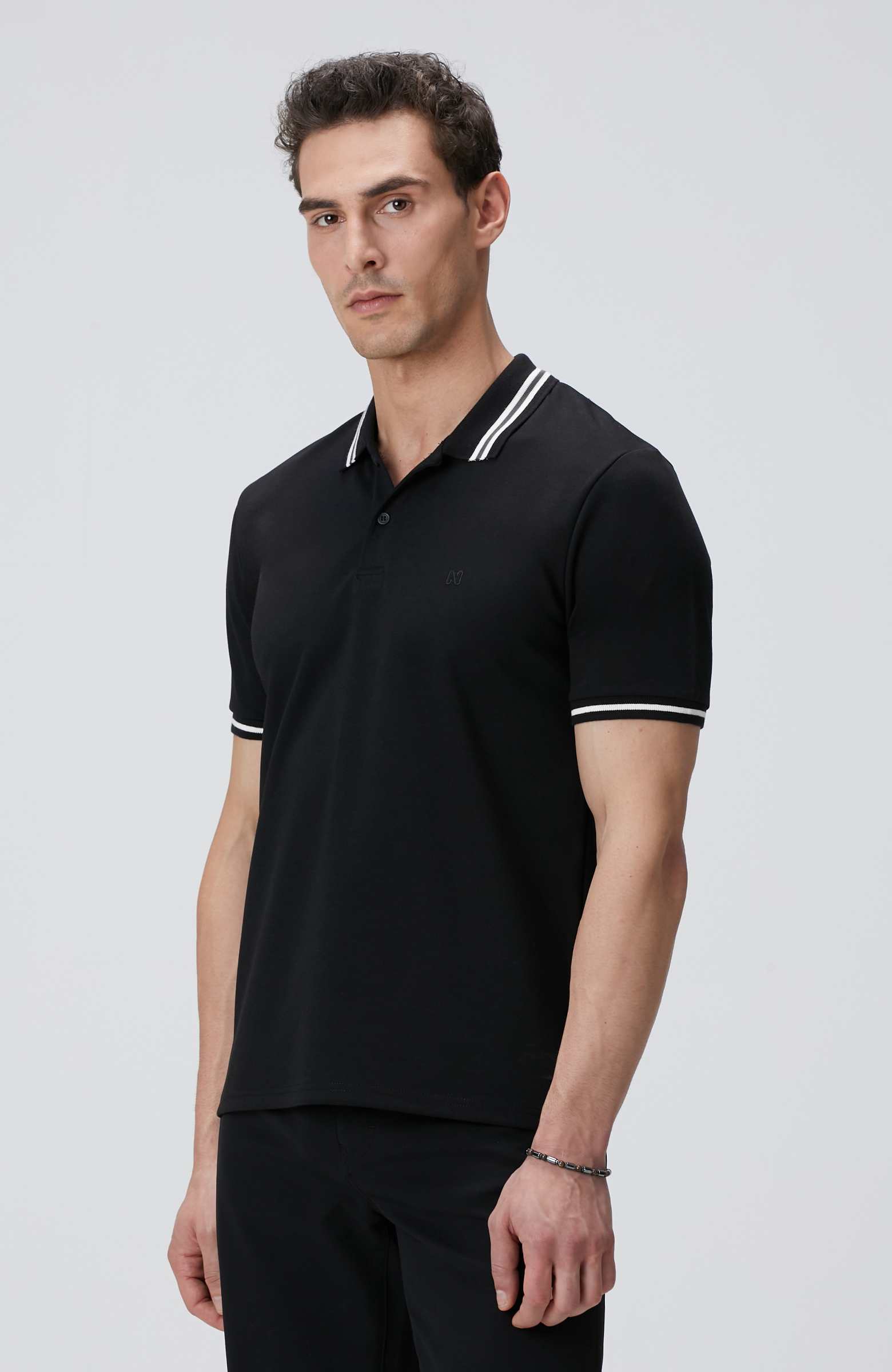 Siyah Polo Yaka Örme T-shirt