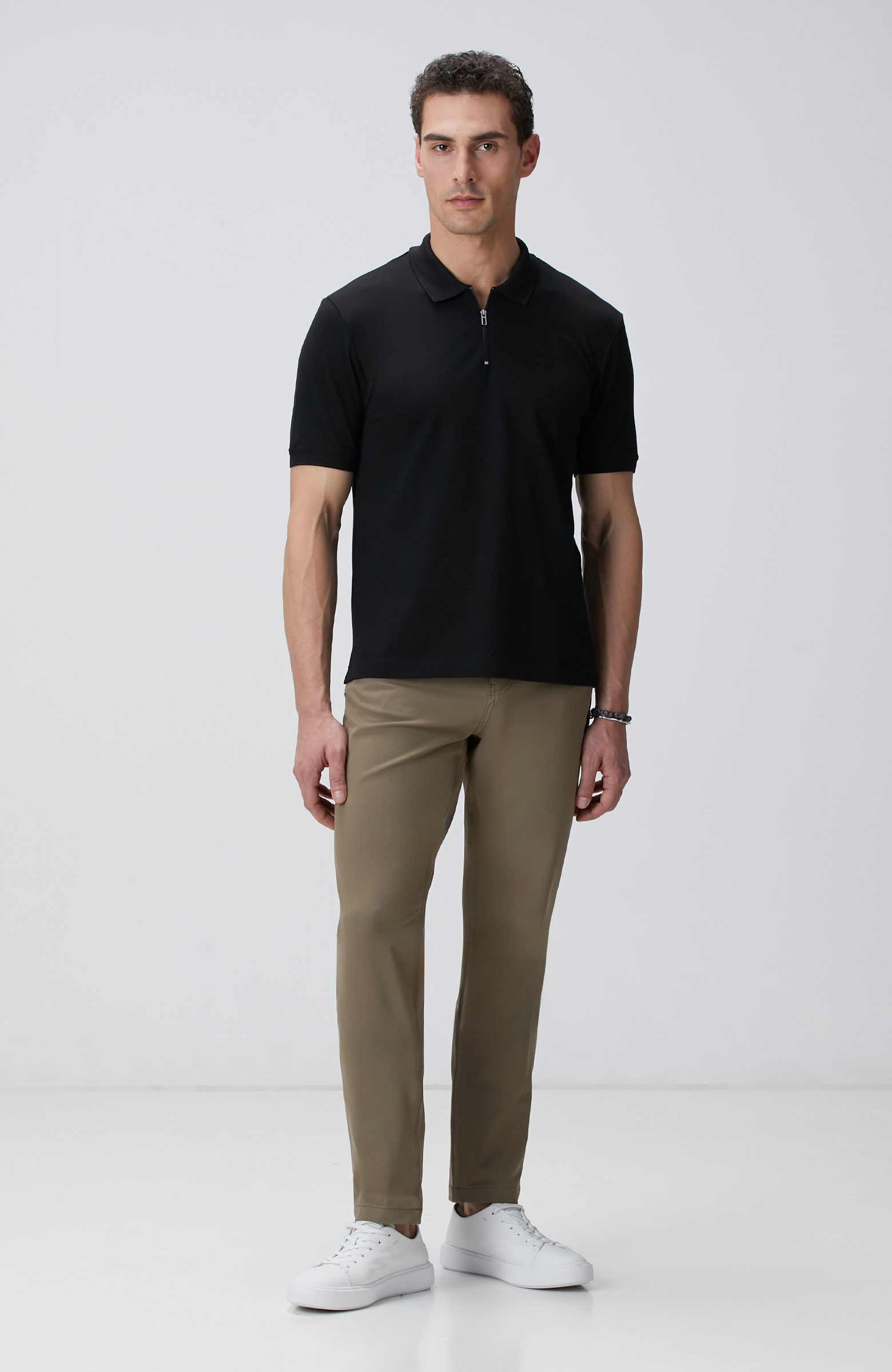 Siyah Polo Yaka Örme T-shirt