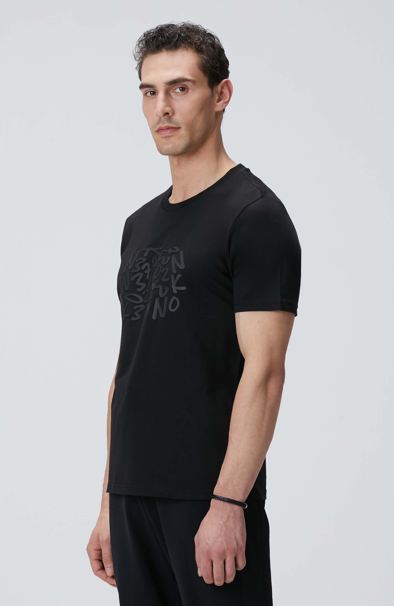 Siyah Network Baskılı Örme T-shirt