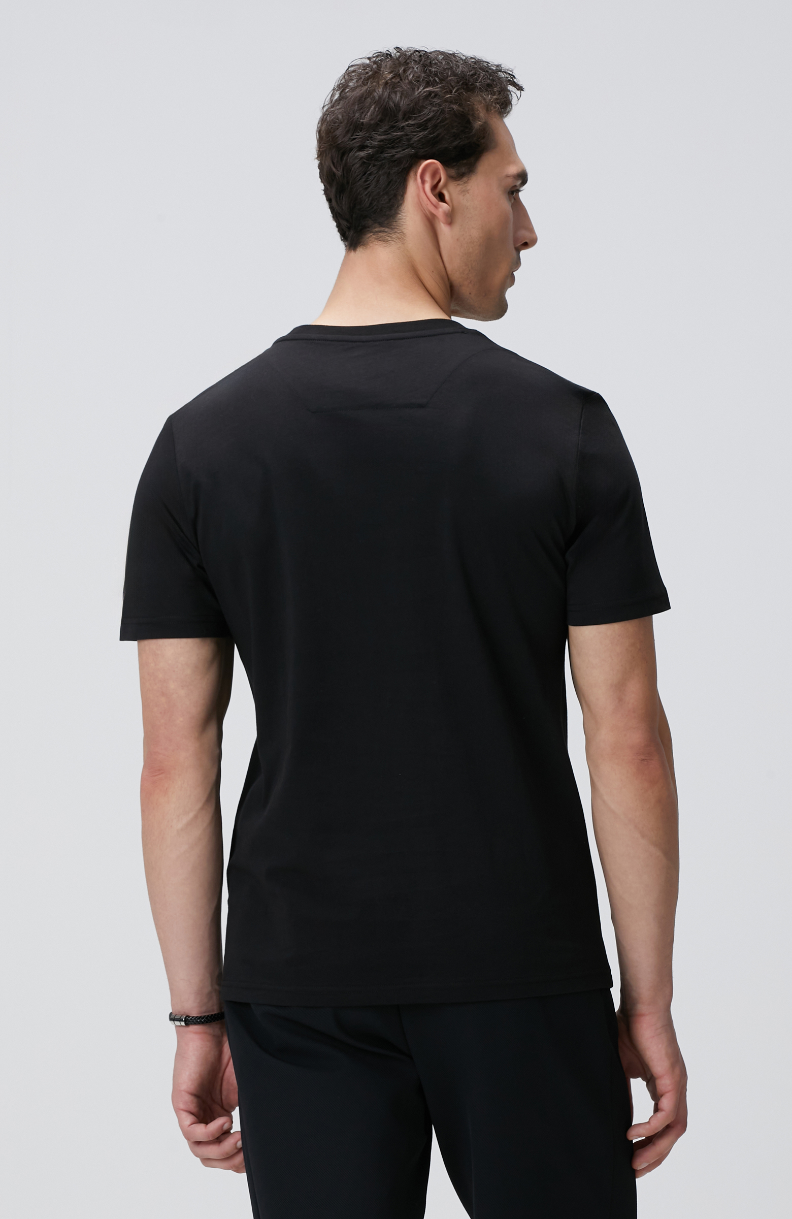 Siyah Network Baskılı Örme T-shirt