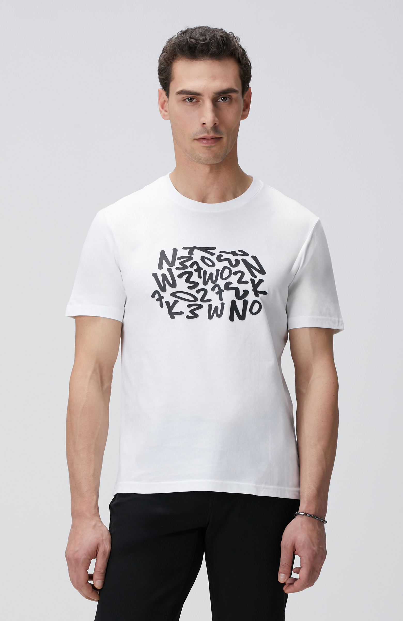 Kırık Beyaz Network Baskılı Örme T-shirt