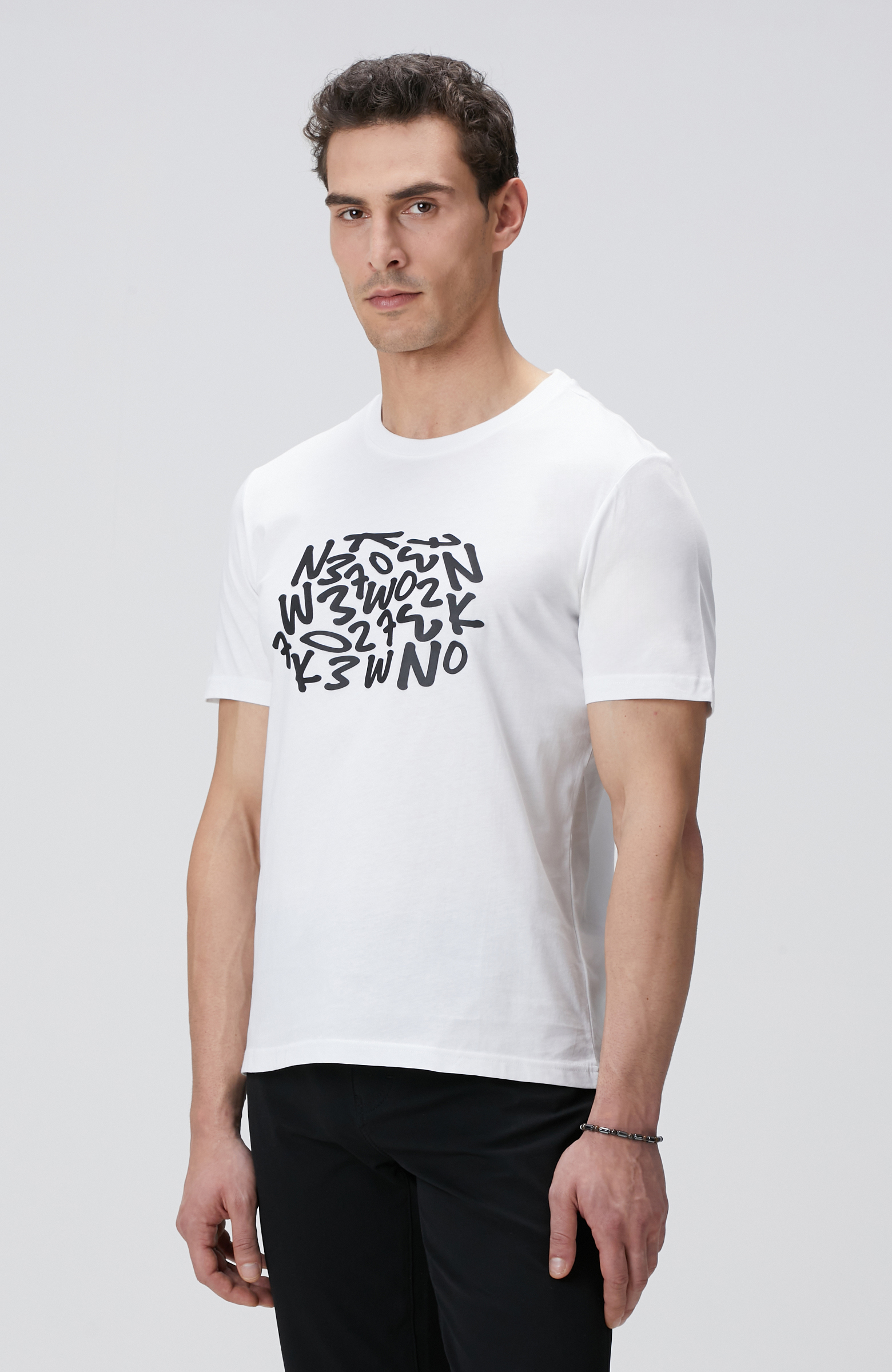 Kırık Beyaz Network Baskılı Örme T-shirt