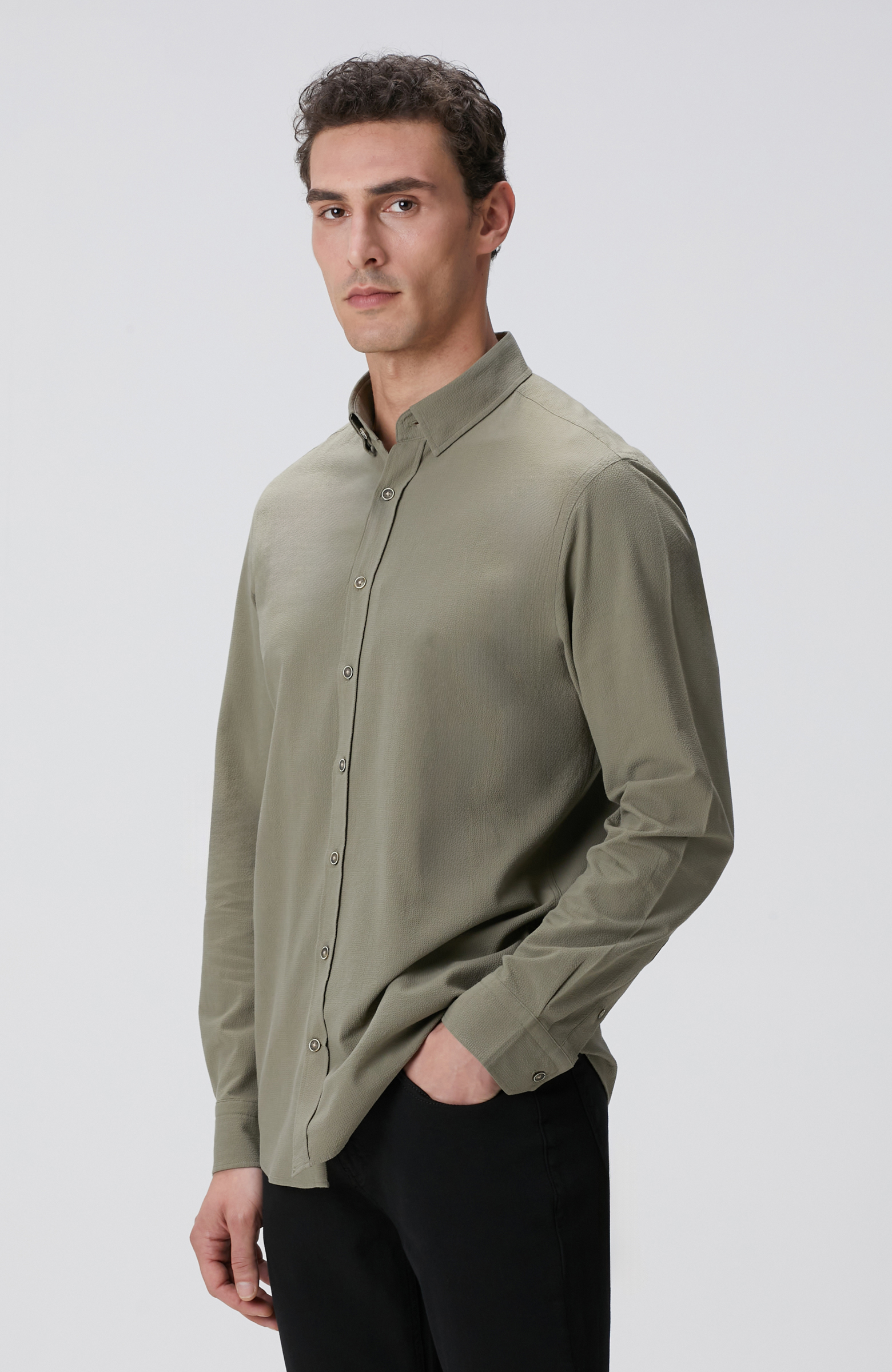 Haki Gofre Desenli Gömlek