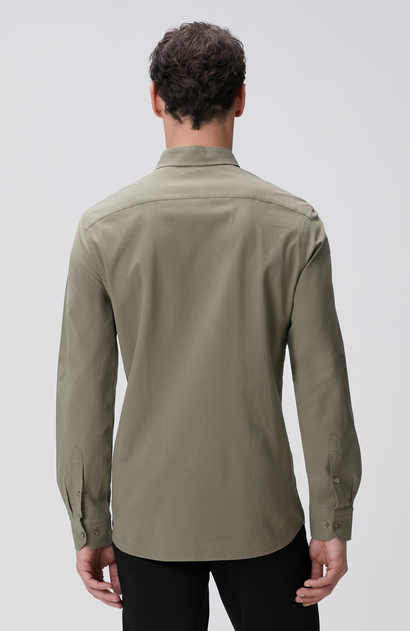 Haki Gofre Desenli Gömlek