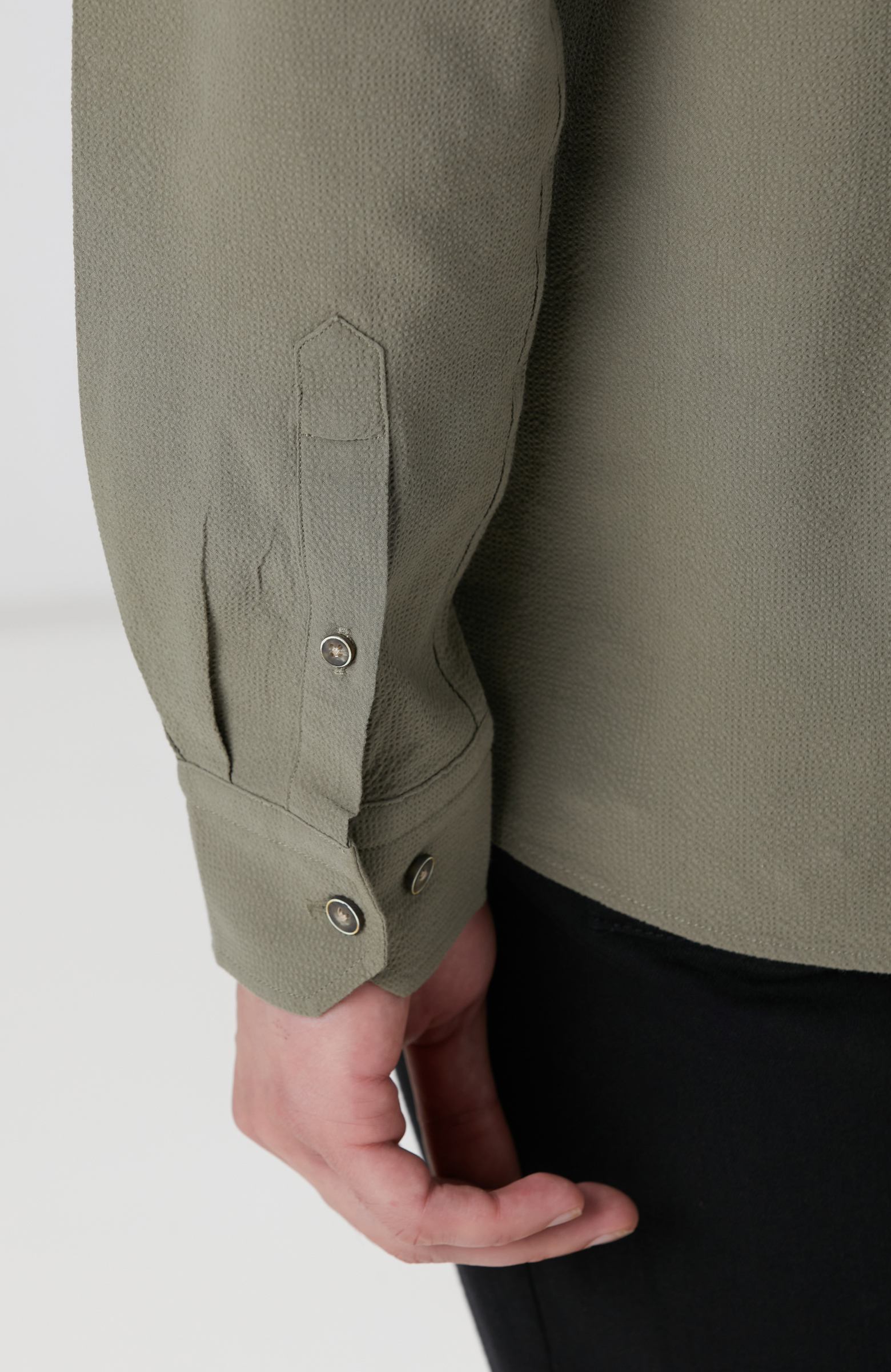 Haki Gofre Desenli Gömlek