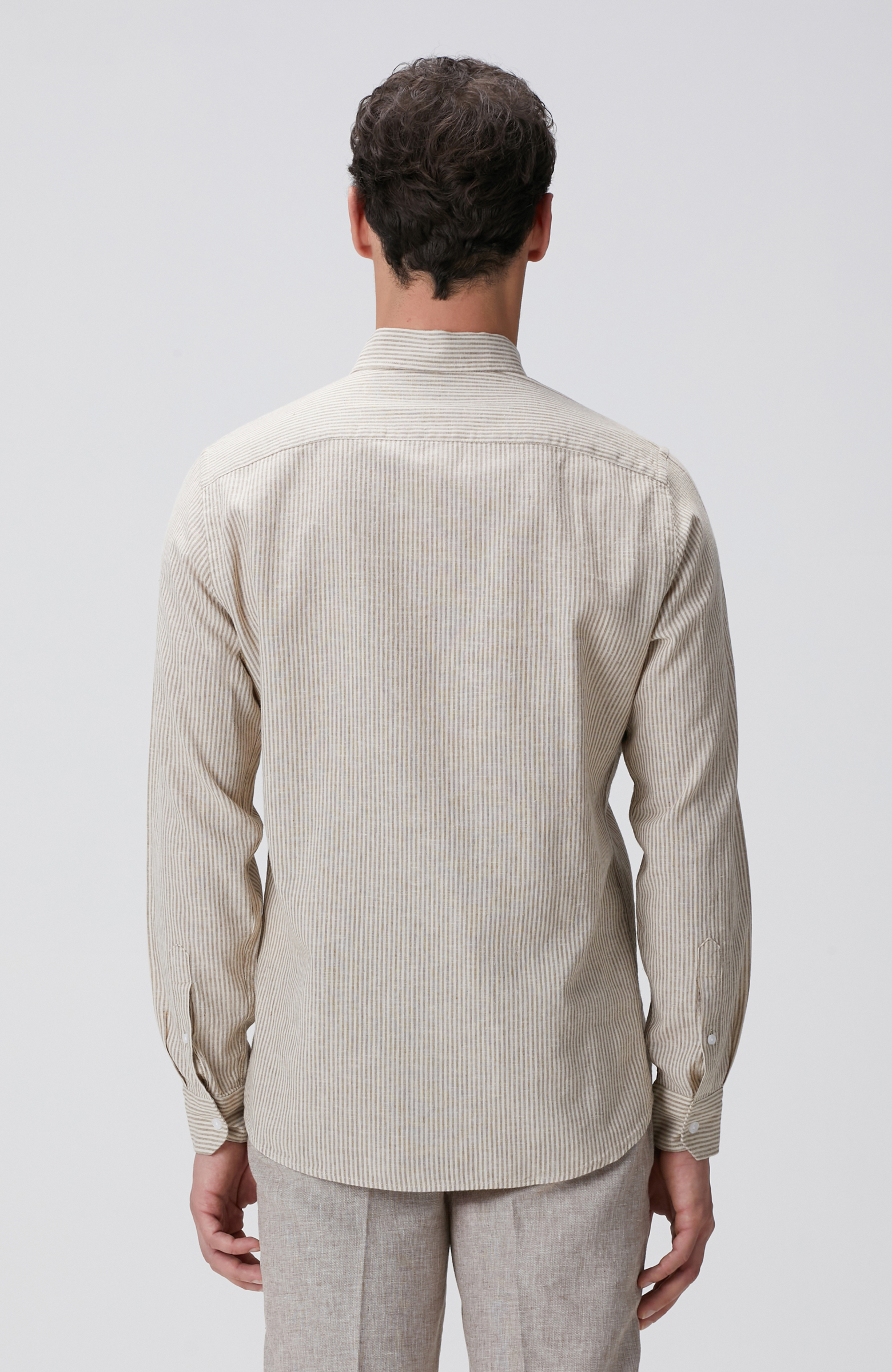 Vizon Çizgili Keten Karışımlı Gömlek