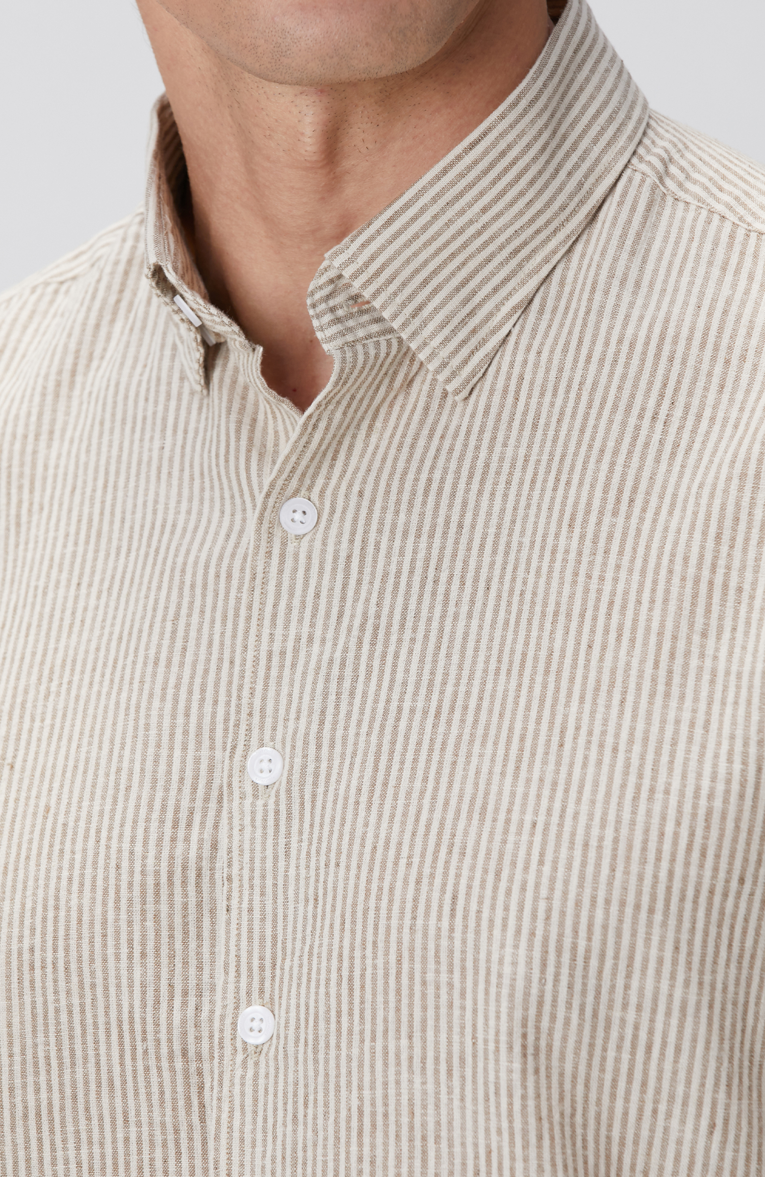 Vizon Çizgili Keten Karışımlı Gömlek