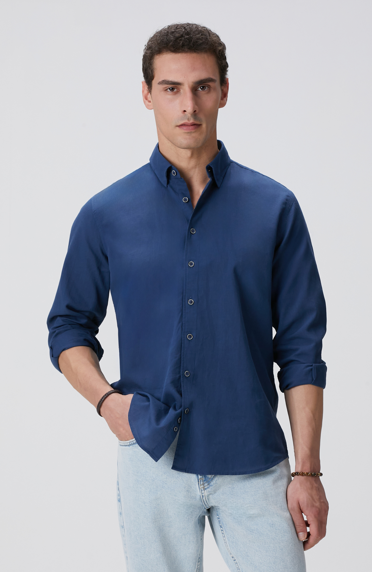 Indigo Mikro Desenli Gömlek