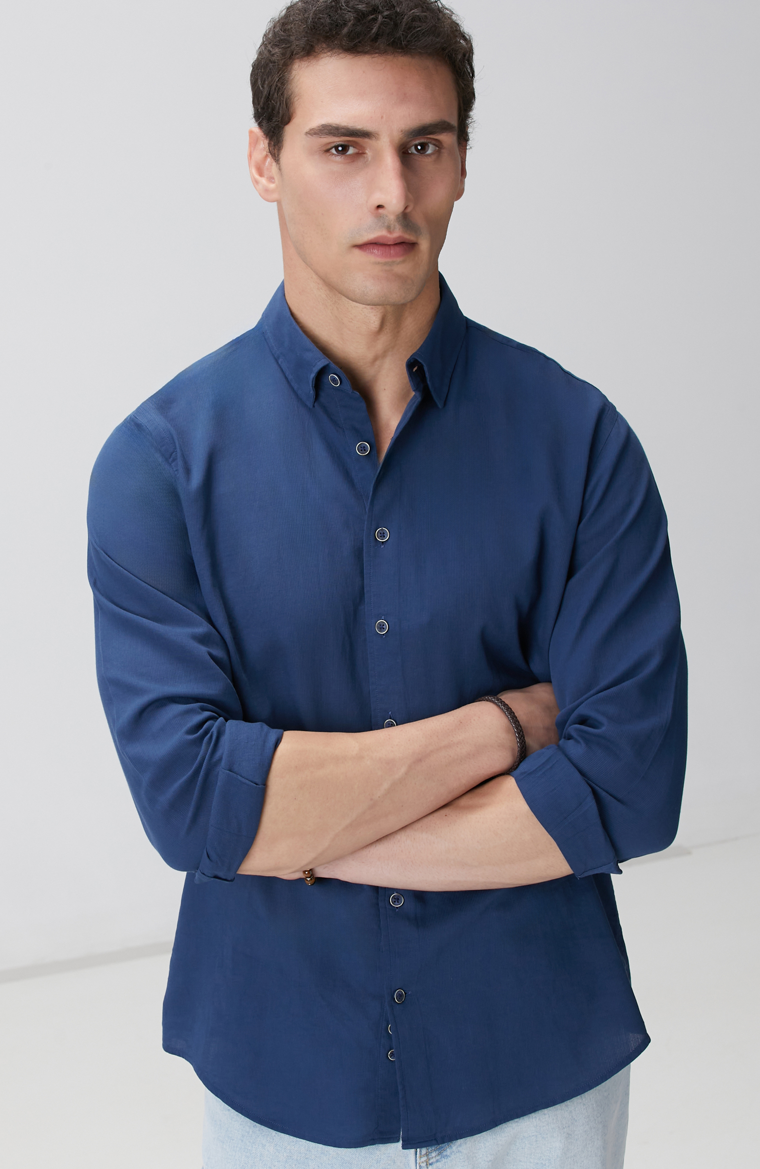 Indigo Mikro Desenli Gömlek