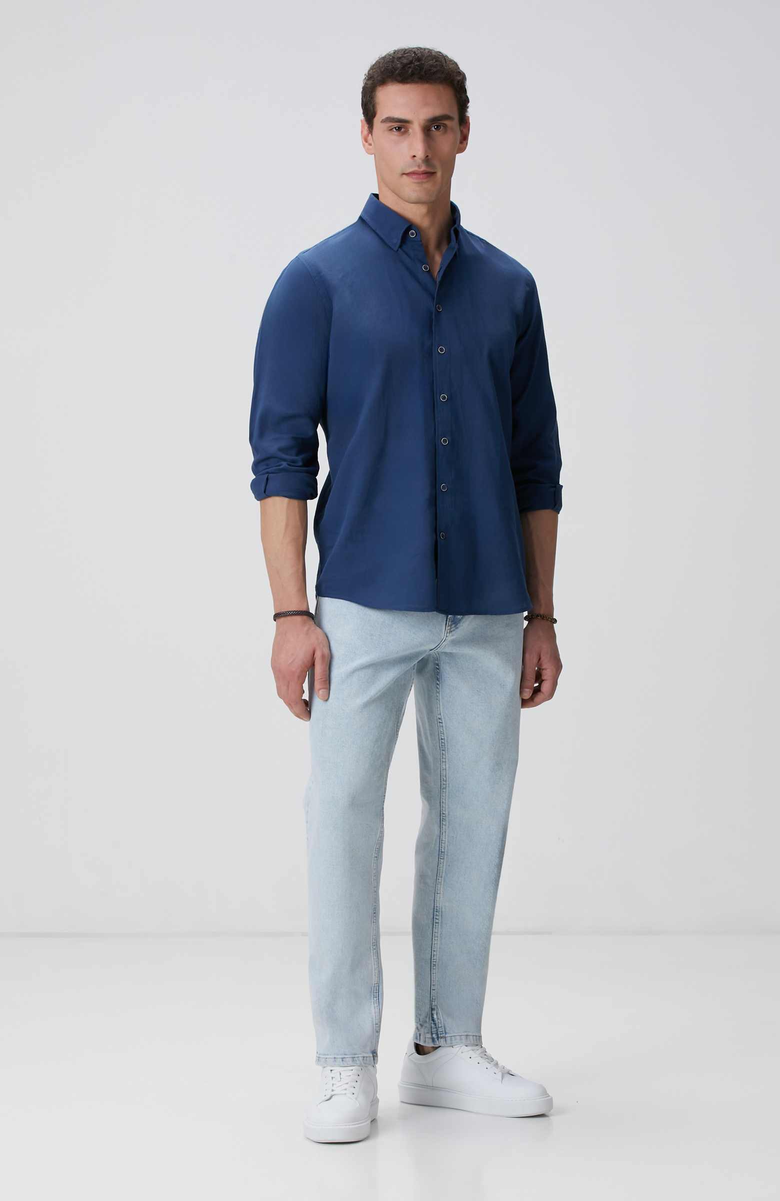 Indigo Mikro Desenli Gömlek