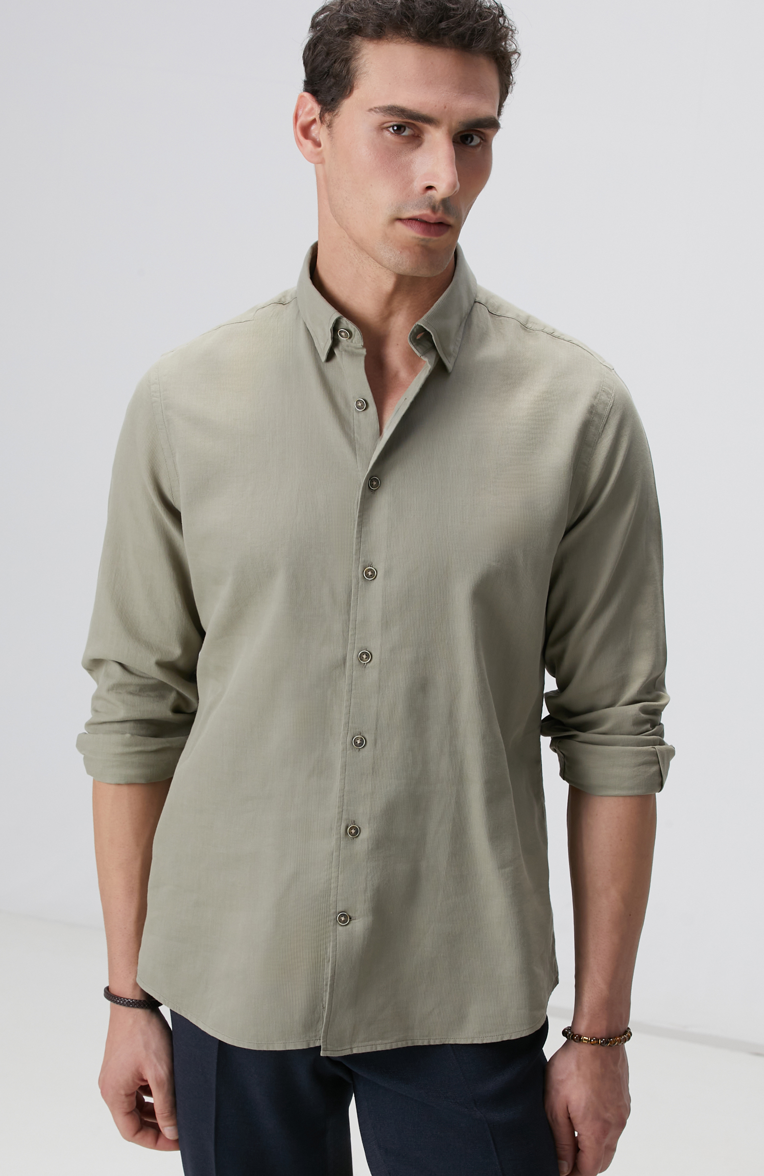 Açık Haki Mikro Desenli Gömlek