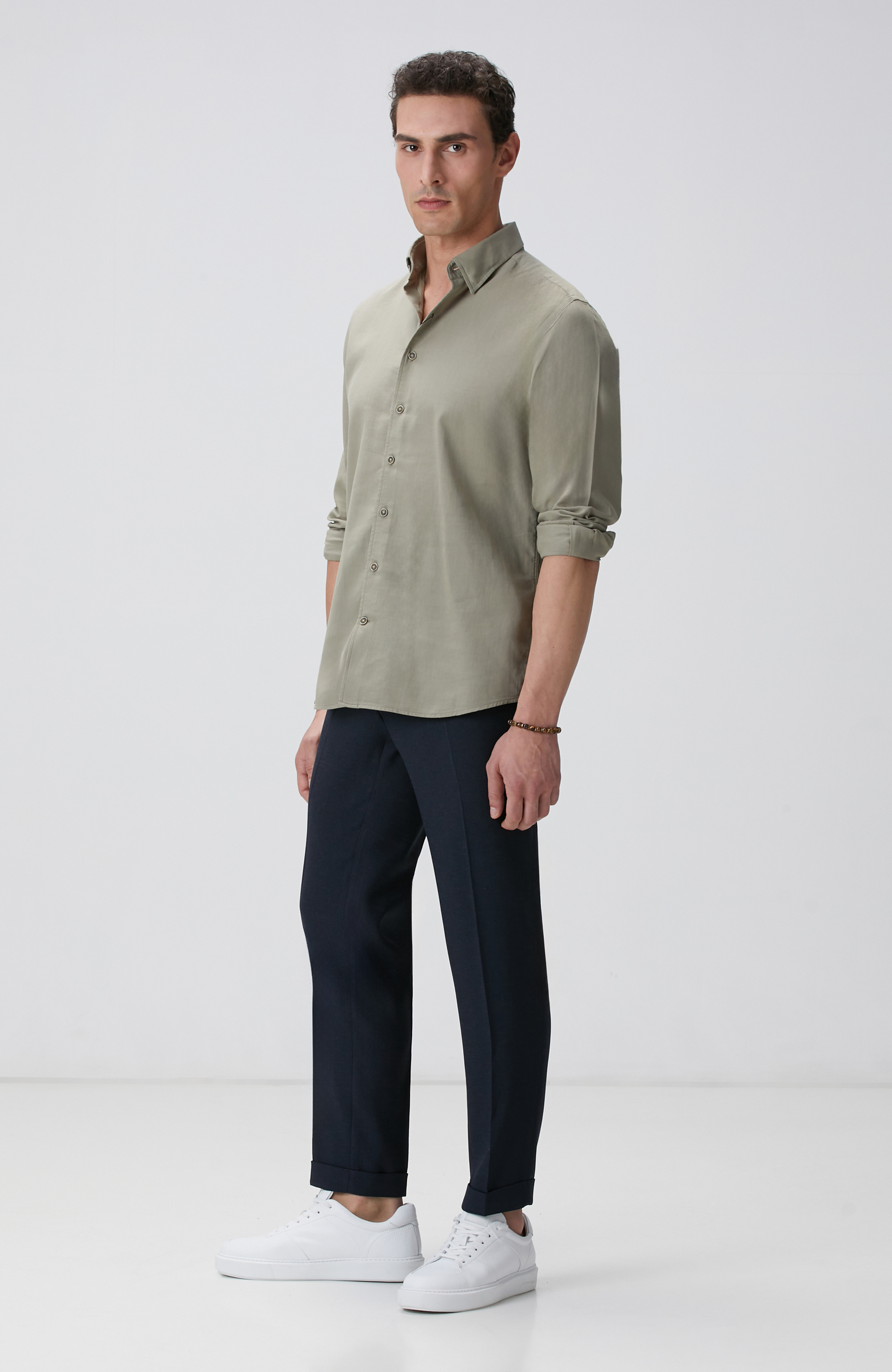 Açık Haki Mikro Desenli Gömlek