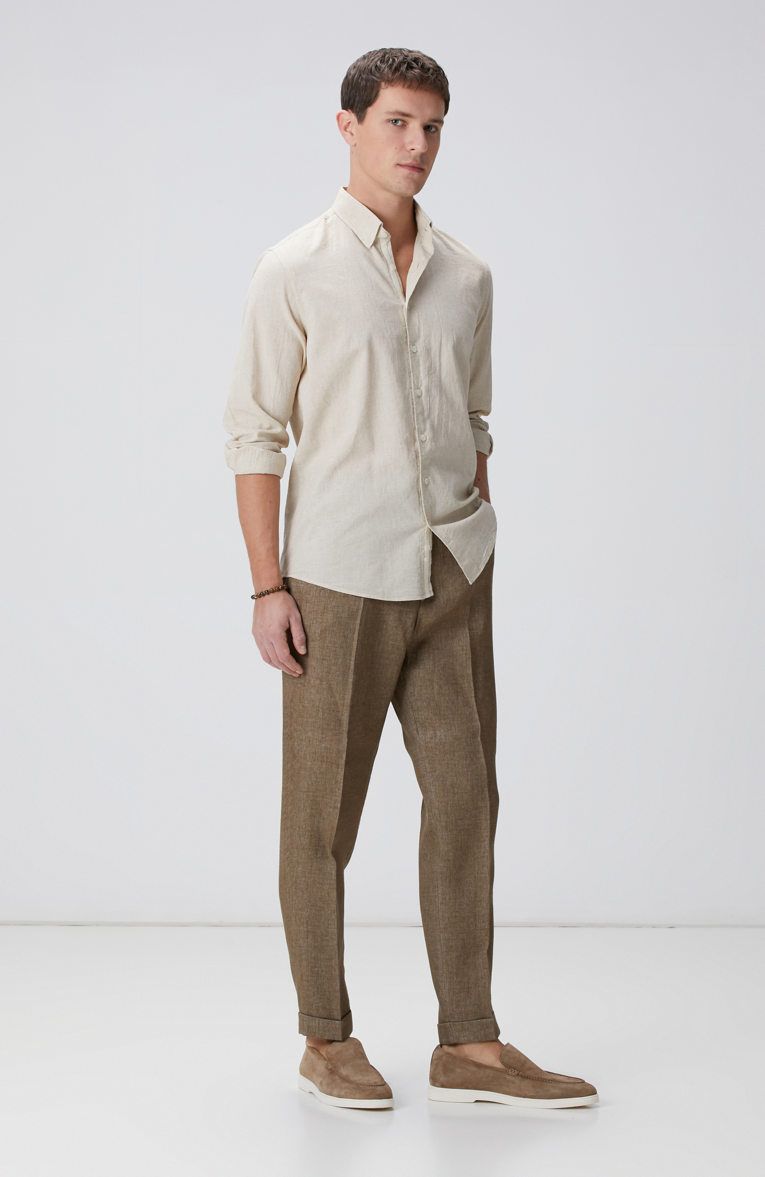 Naturel Keten Karışımlı Gömlek