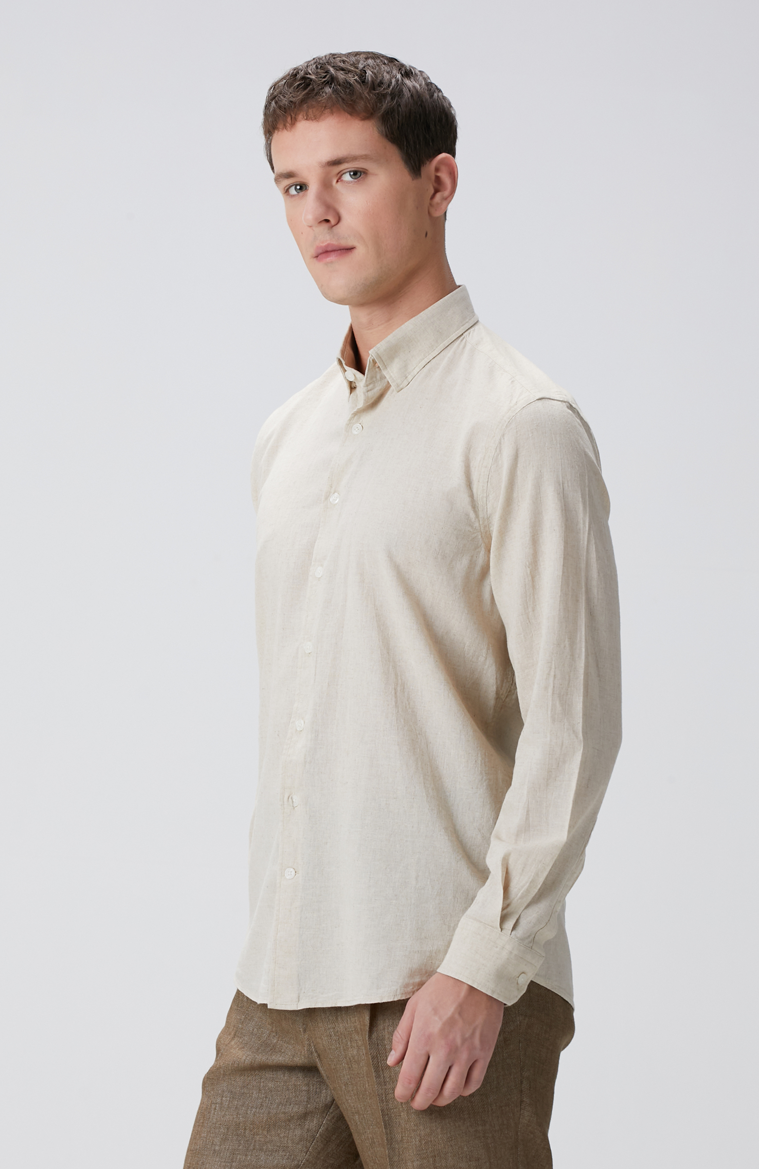 Naturel Keten Karışımlı Gömlek